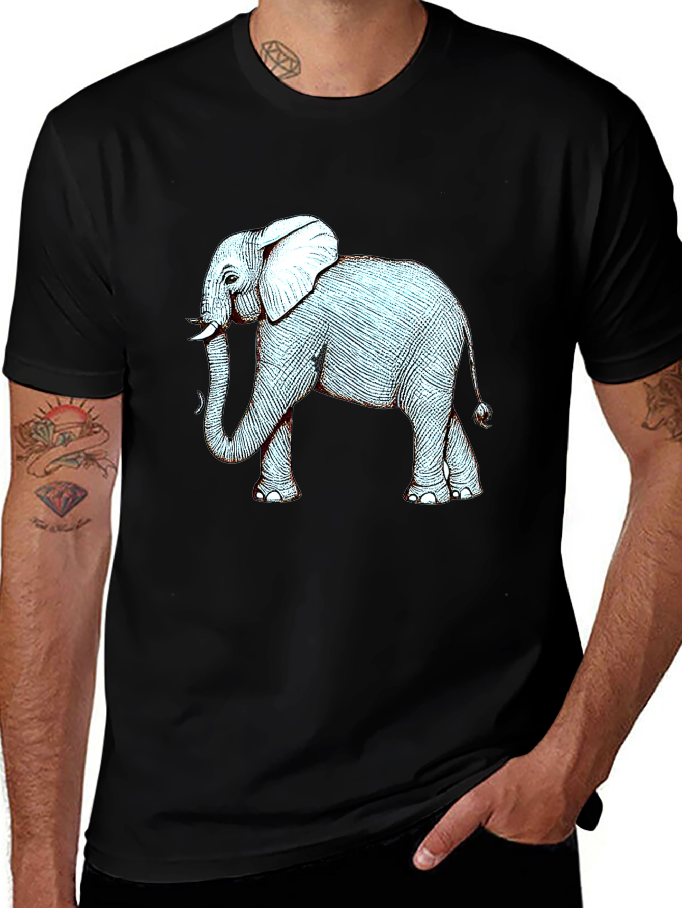 Variant 30 of Elephant Graphic Print Black T-Shirt