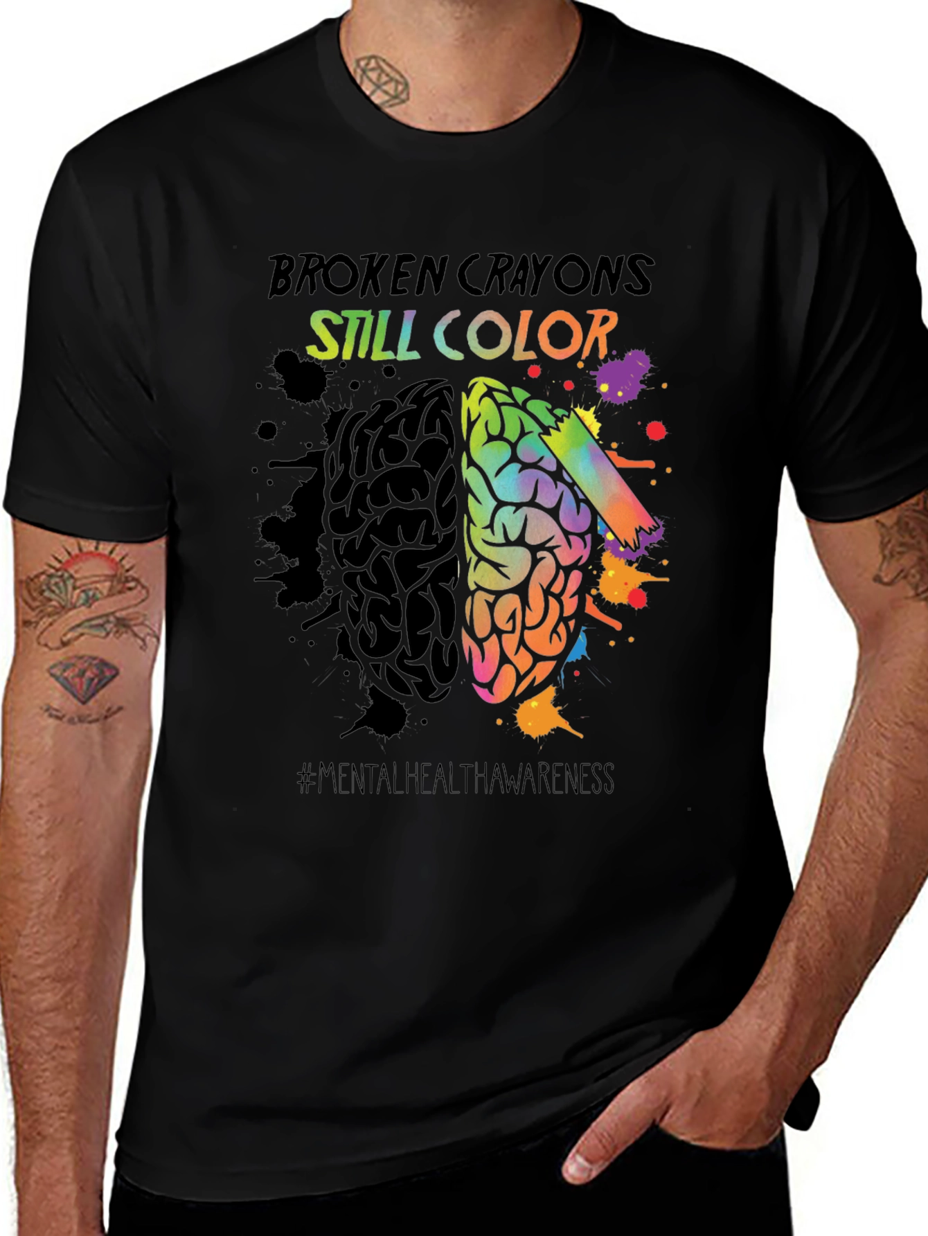 Black Broken Crayons Still Color T-Shirt Mental Health Awareness main image