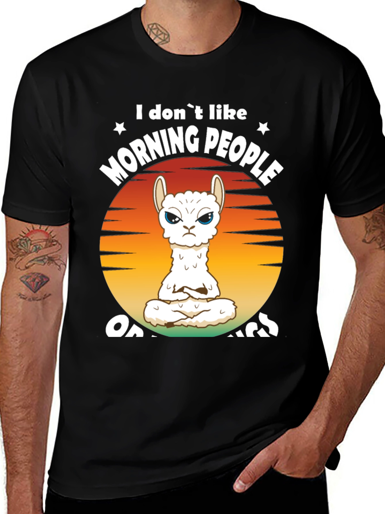 Variant 8 of Funny Llama Graphic T-Shirt - "Morning People" Design