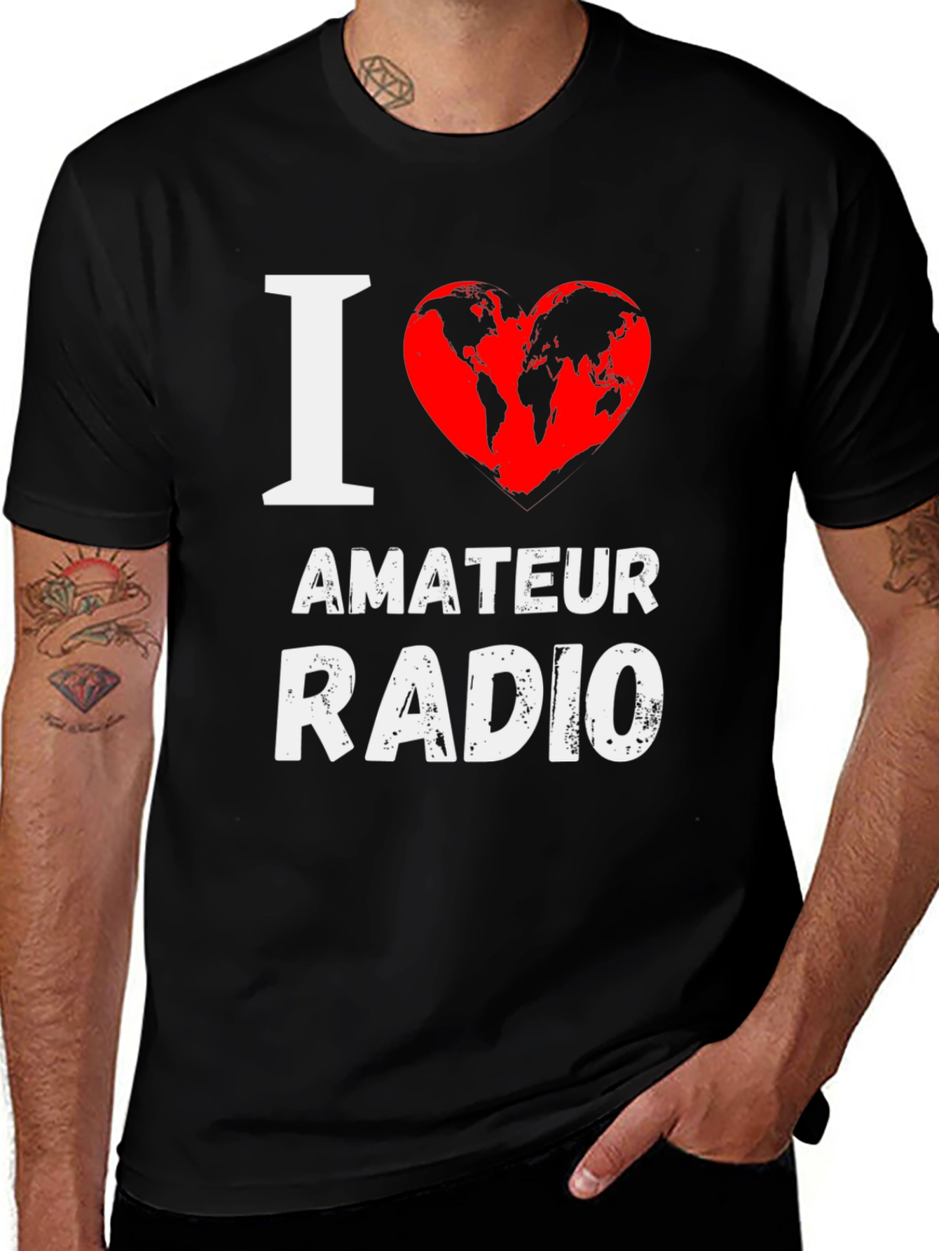 Variant 9 of I Heart Amateur Radio Black T-Shirt