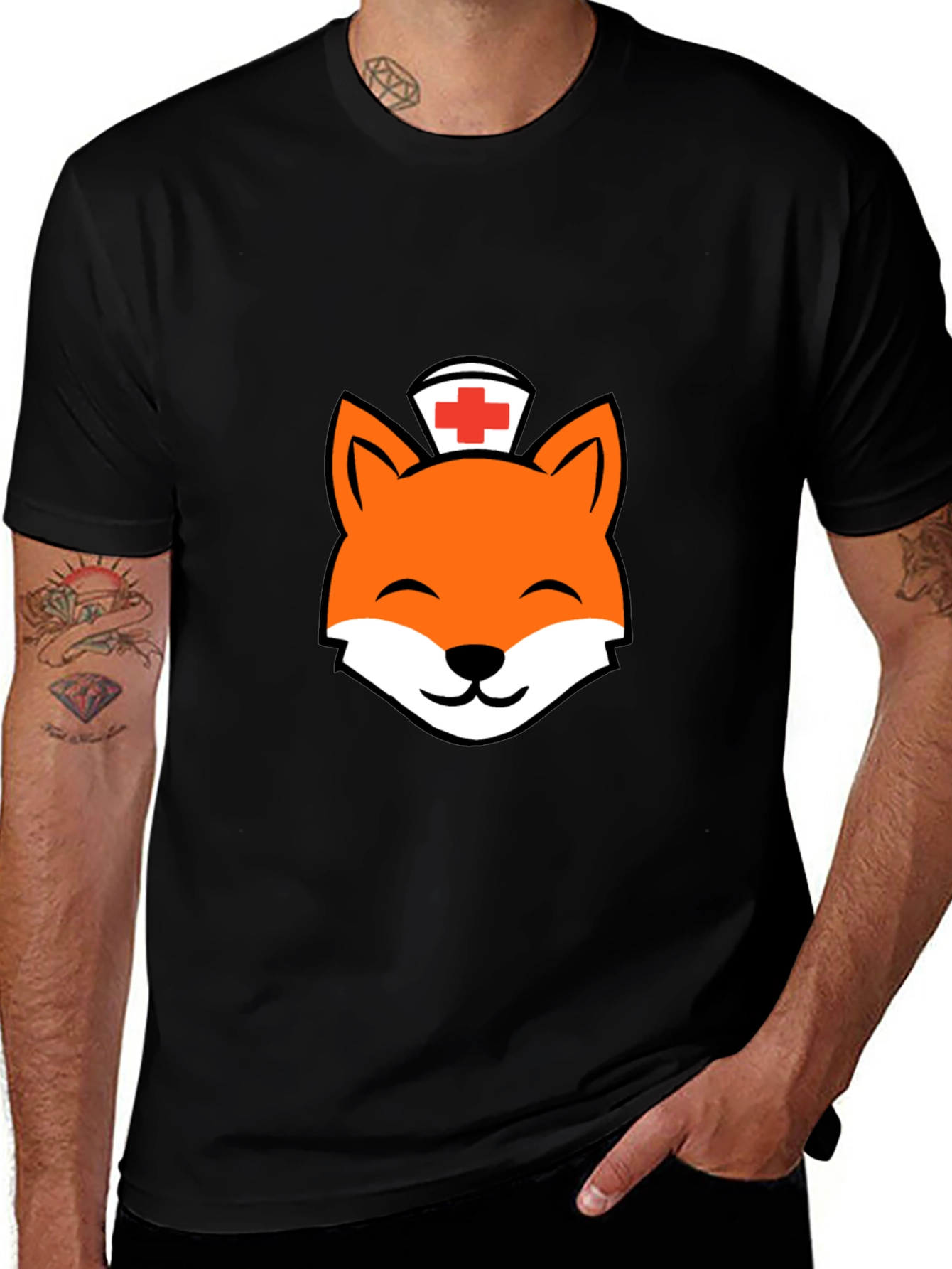 Variant 6 of Fox Nurse Graphic Tee - Unisex Black T-Shirt