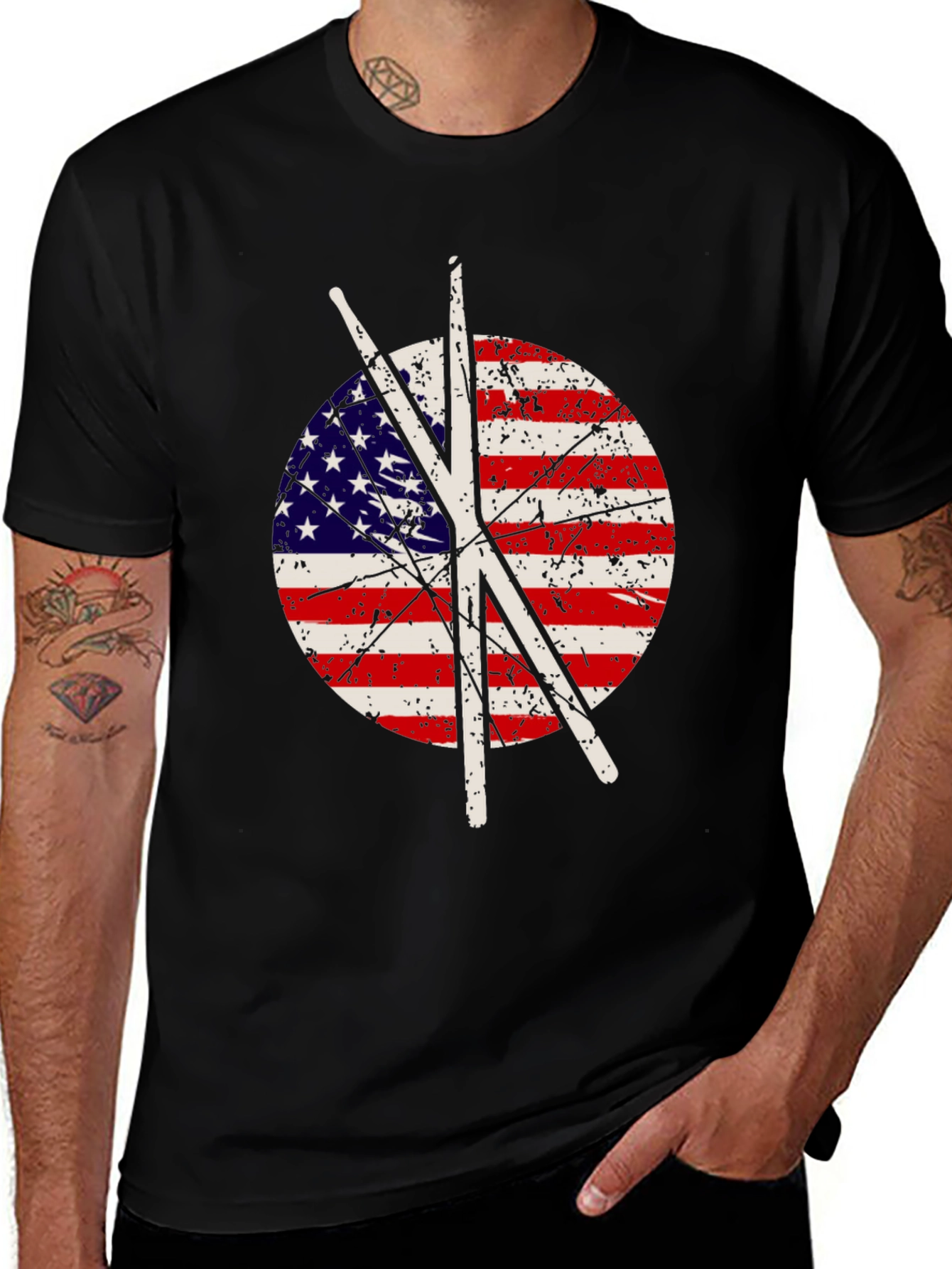 Variant 21 of Patriotic Drummer T-Shirt - USA Flag Drumsticks