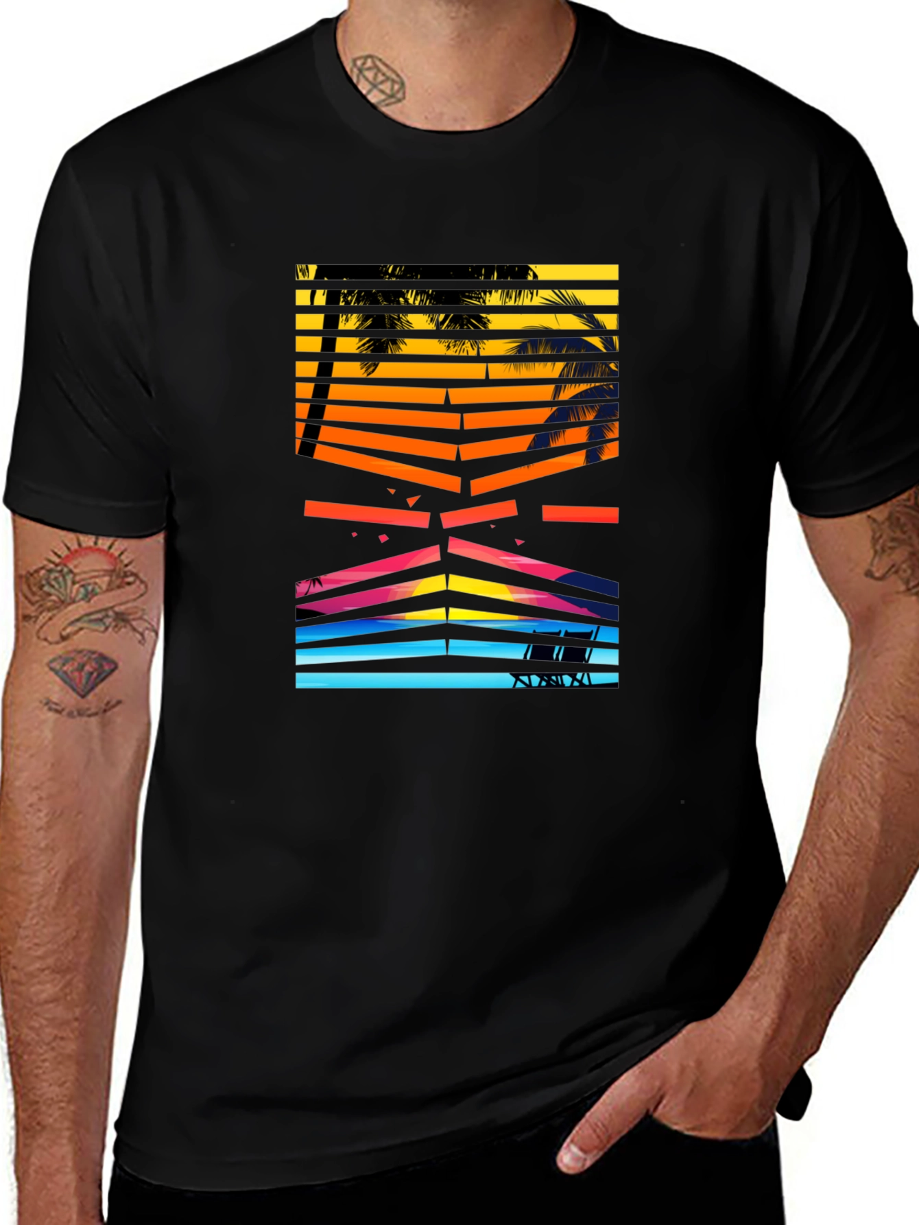 Variant 13 of Retro Sunset Palm T-Shirt - Beach Vibes Tee