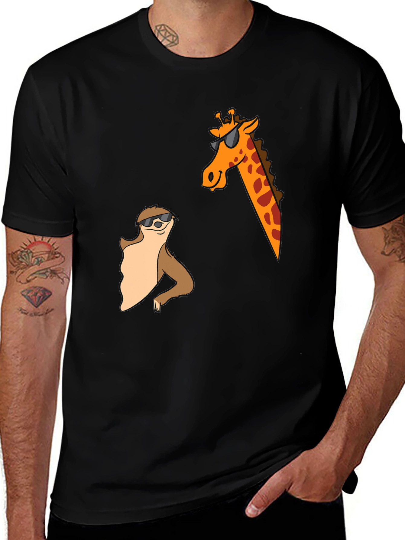 Variant 10 of Cool Giraffe & Sloth Black T-Shirt