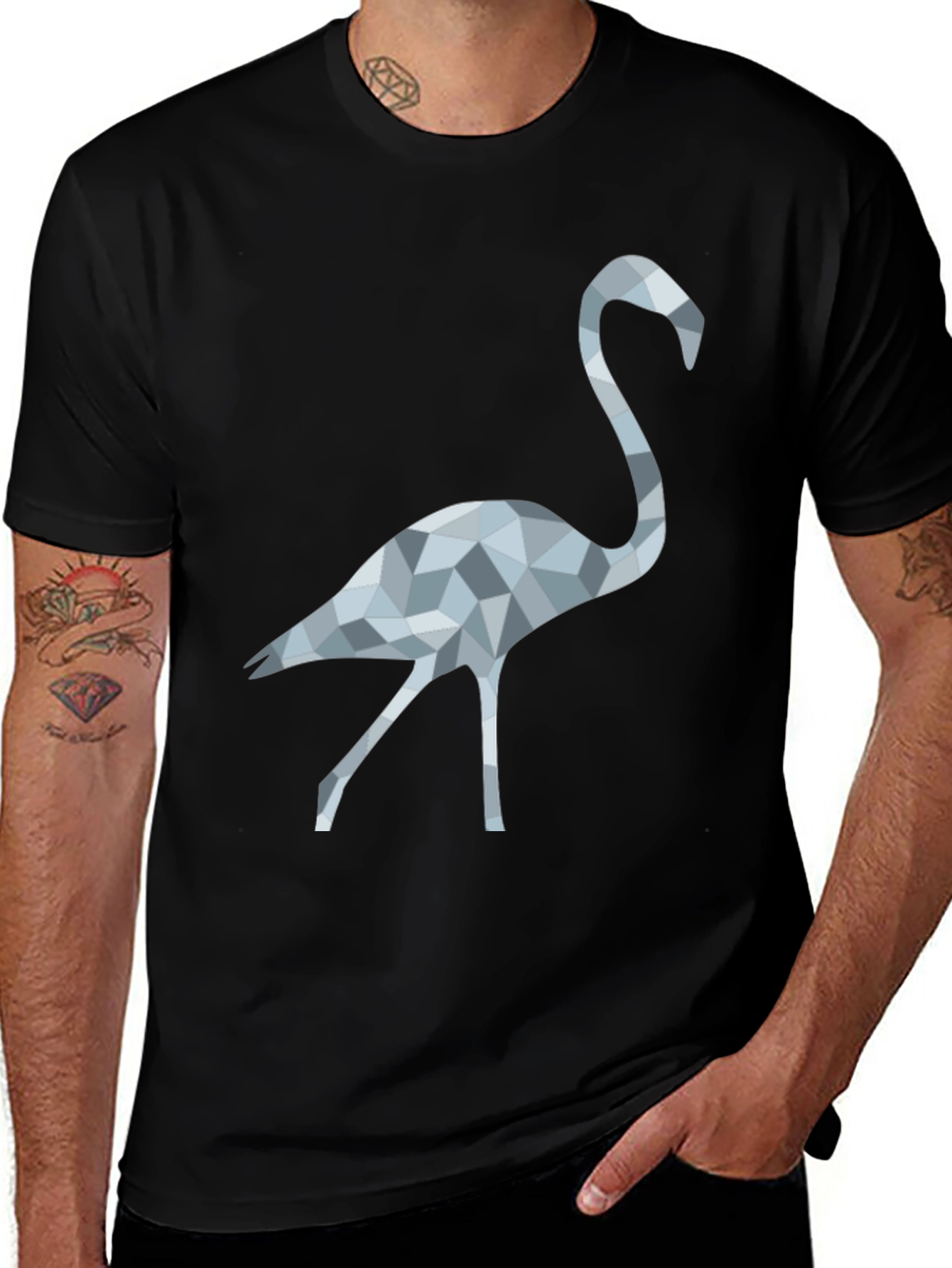 Variant 18 of Geometric Flamingo Graphic Tee - Black