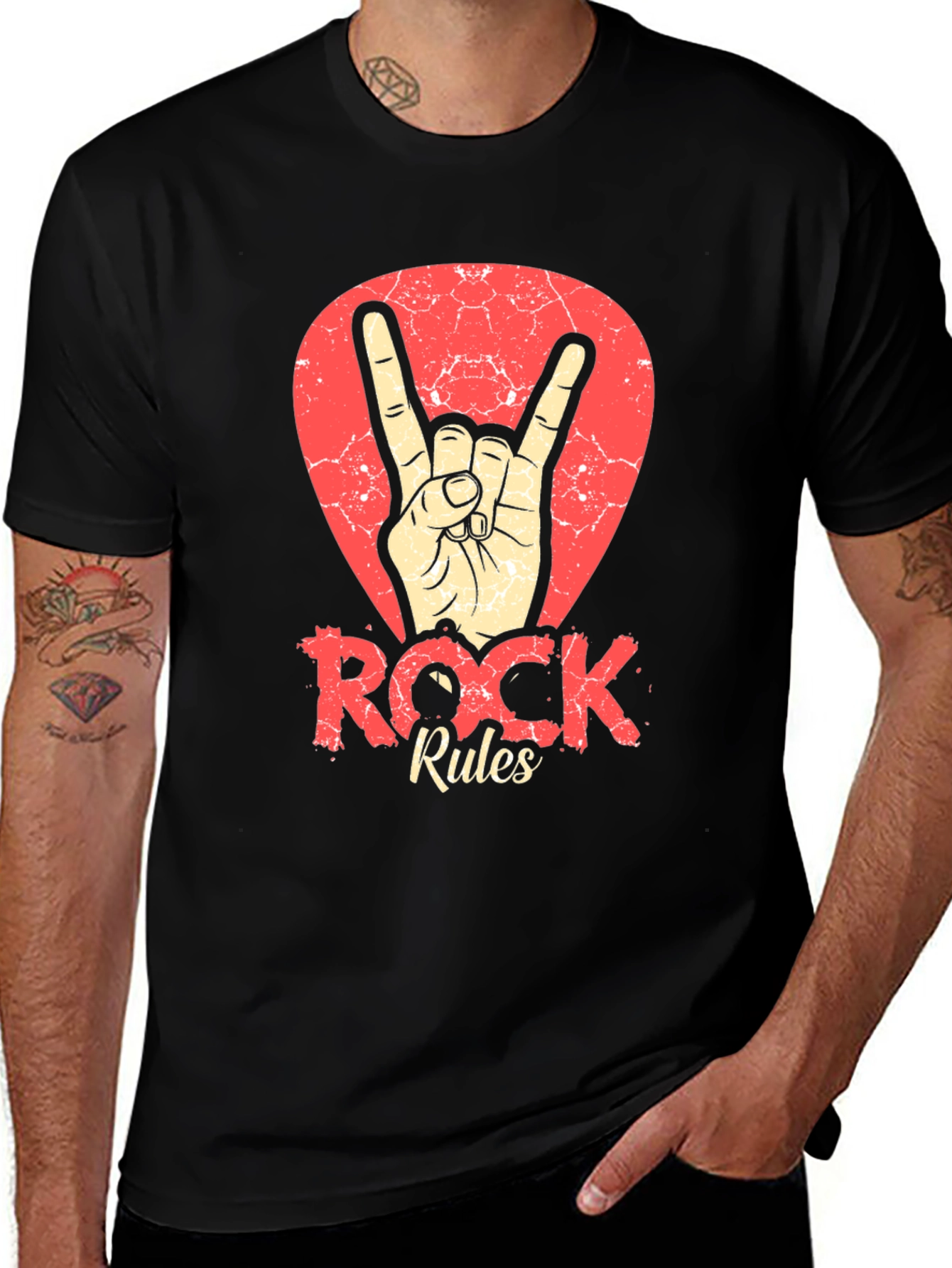 Variant 12 of Rock Rules T-Shirt - Black Crew Neck Tee