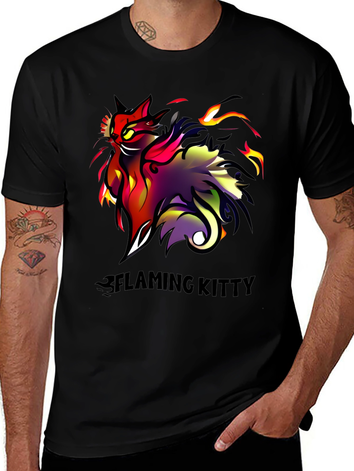 Variant 11 of Flaming Kitty Black Graphic Tee