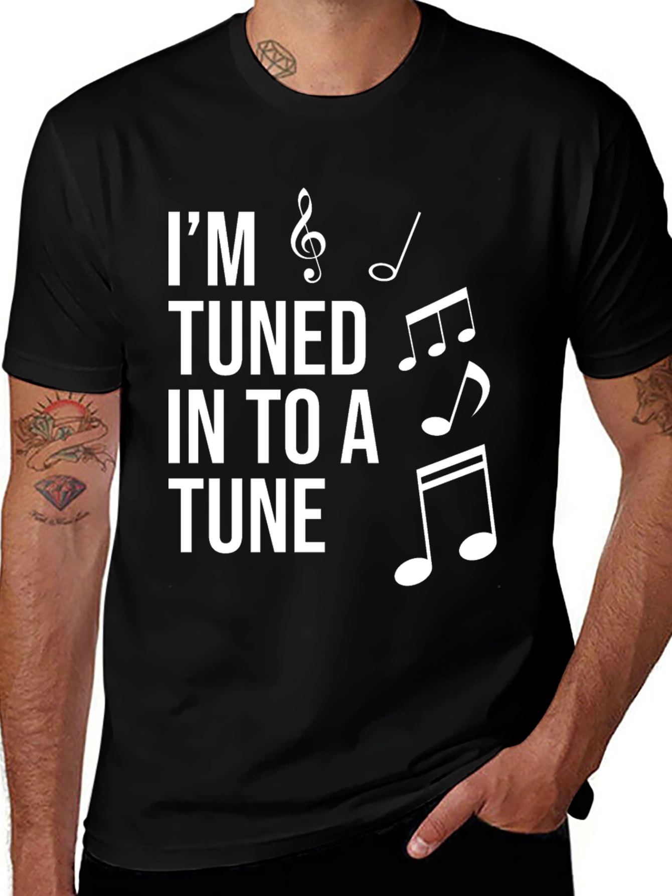 Variant 2 of I'm Tuned In To A Tune Black T-Shirt