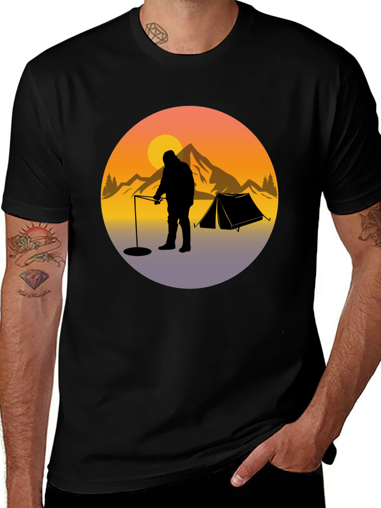 Variant 19 of Mountain Camping Silhouette Graphic Tee