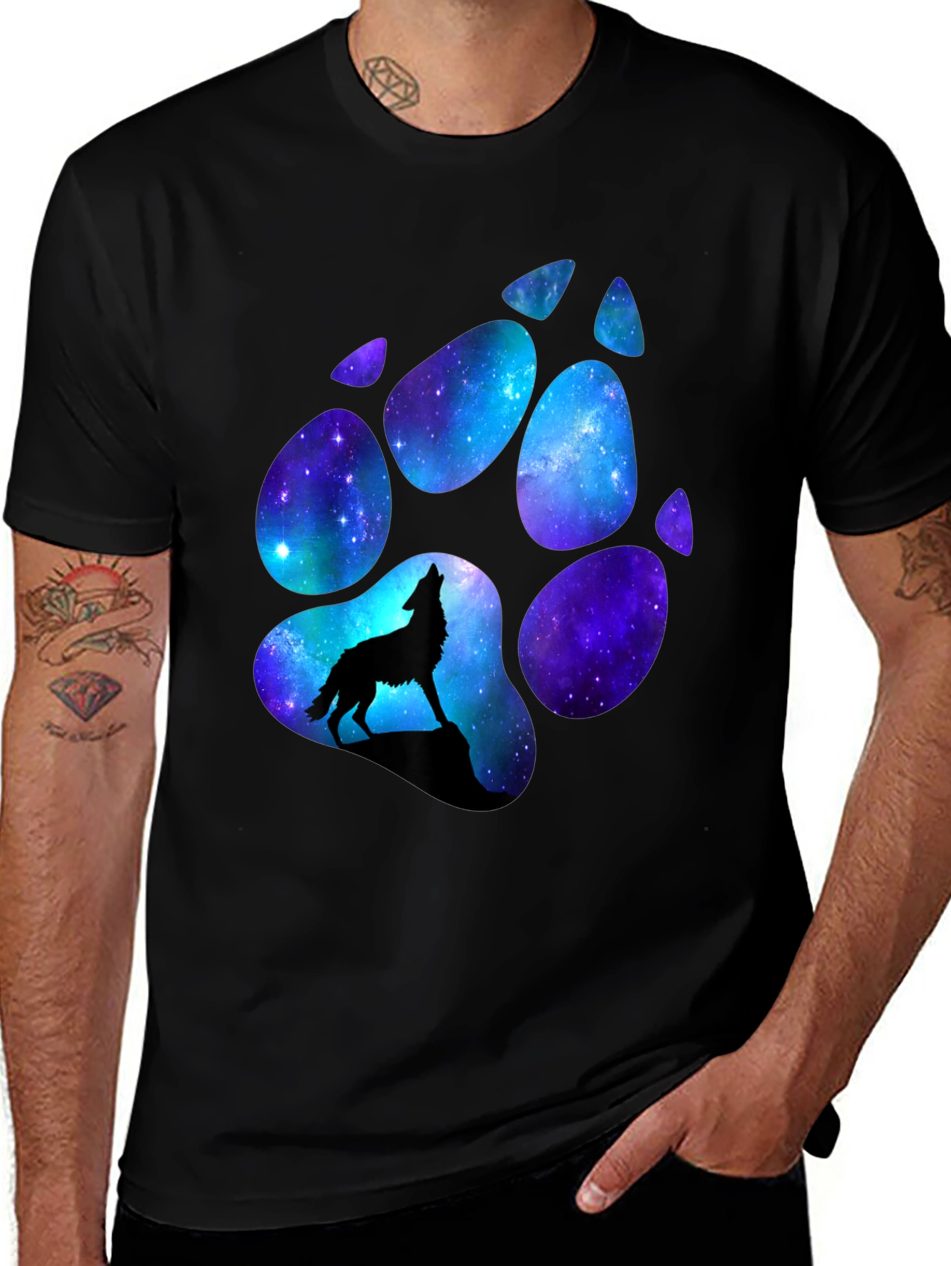 Variant 3 of Galaxy Wolf Paw Print Graphic T-Shirt