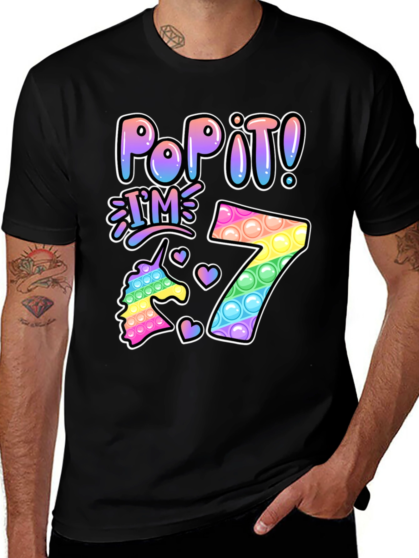 Pop It! I'm 7 T-Shirt - Rainbow Unicorn Birthday Tee