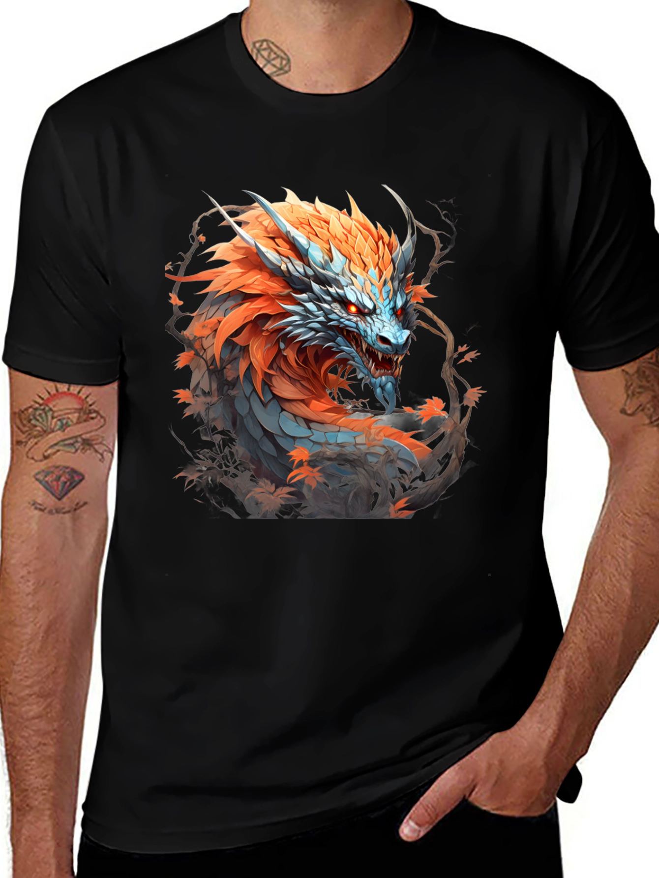 Variant 23 of Fiery Dragon Graphic Tee - Fantasy Style
