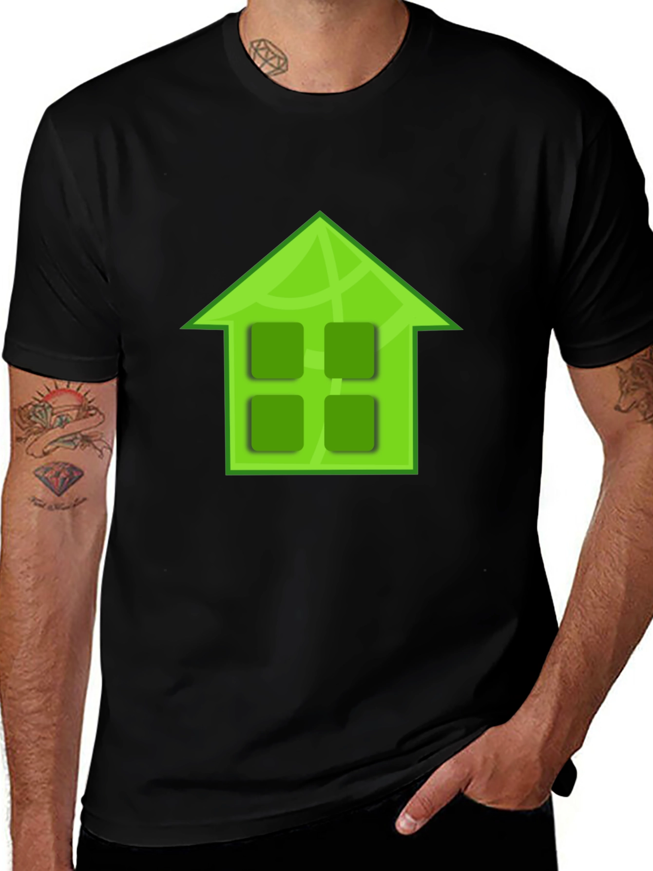 Variant 16 of Green House Graphic Black T-Shirt