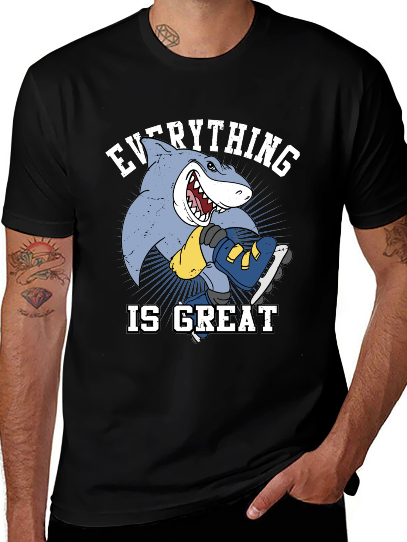 Variant 4 of Everything is Great Shark Skateboard T-Shirt