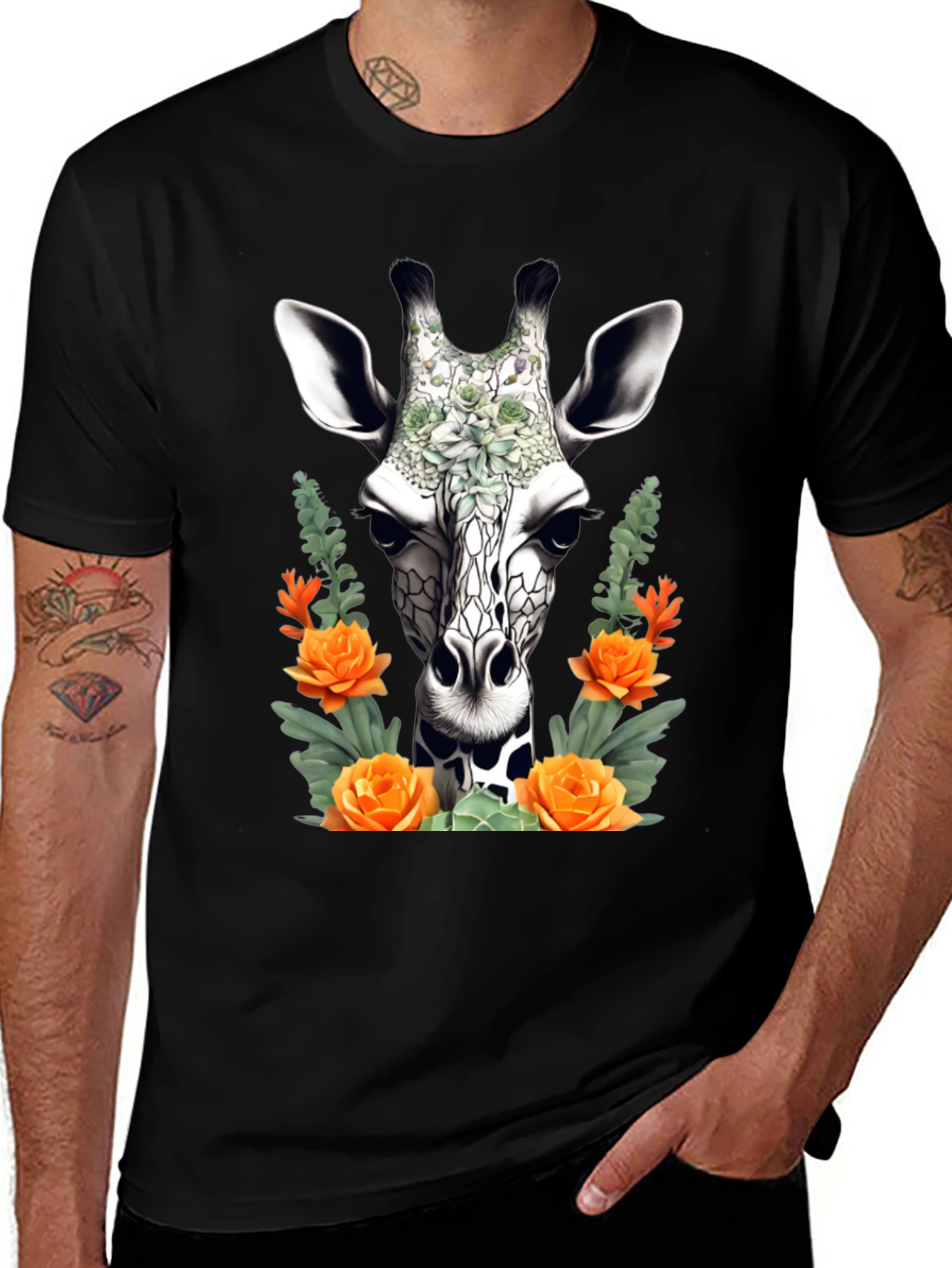 Variant 2 of Floral Giraffe T-Shirt - Unique Animal Graphic Tee