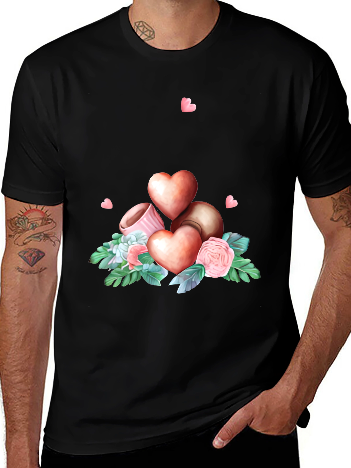 Variant 19 of Floral Heart Graphic Tee - Black