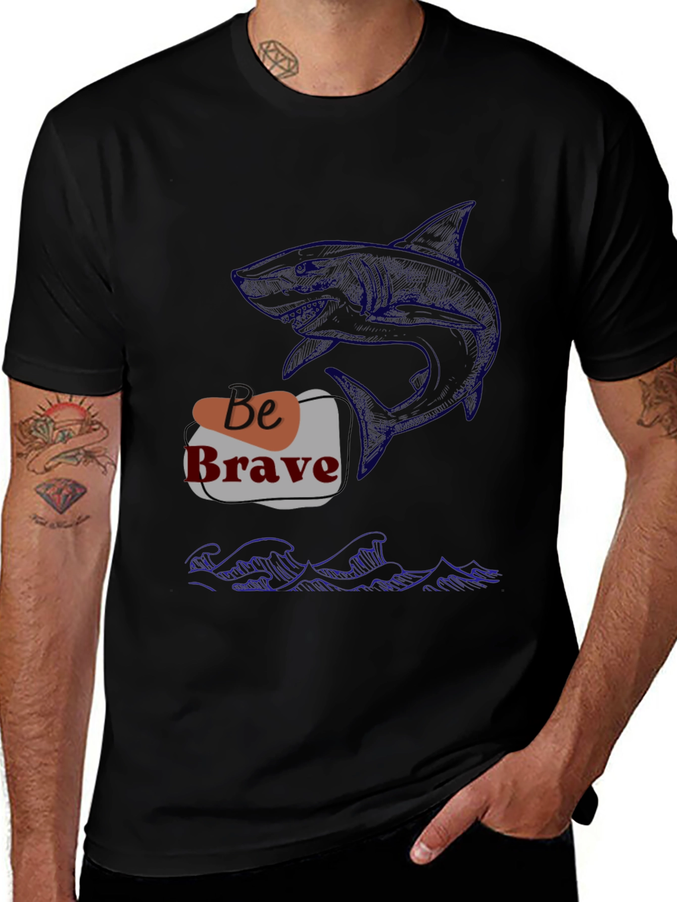 Variant 13 of Be Brave Shark Graphic Tee - Black