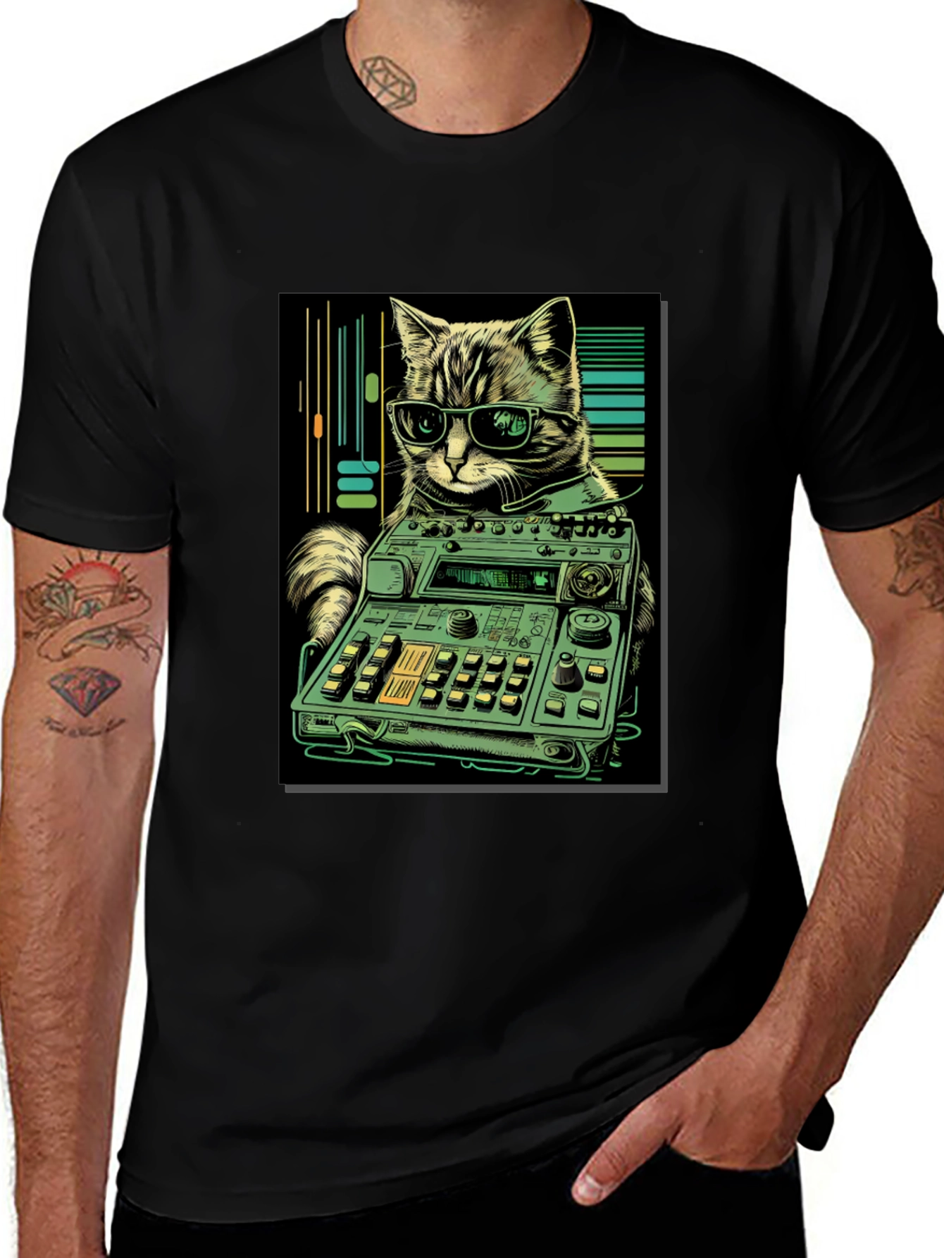 Cool Cat DJ Graphic Tee - Black T-Shirt