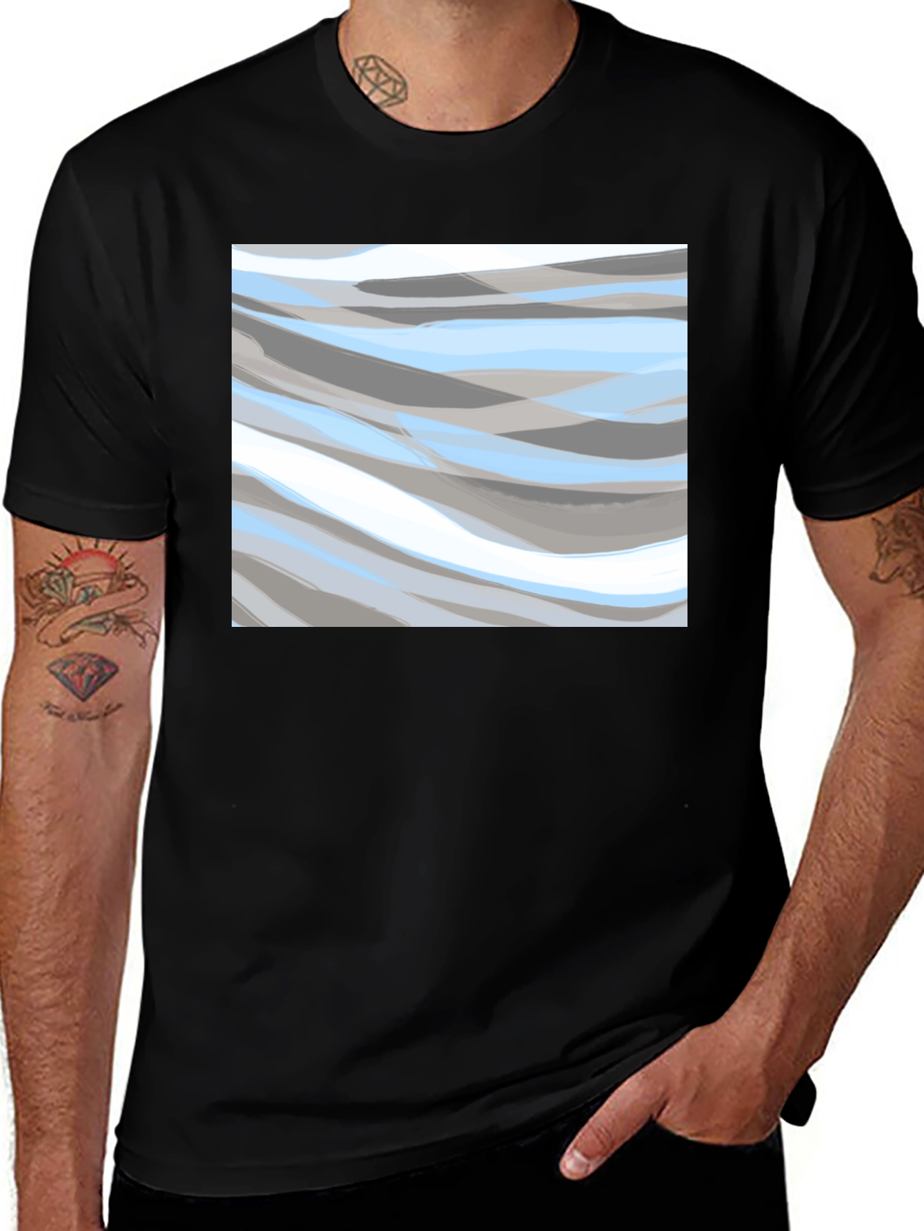 Variant 30 of Abstract Wave Pattern Black T-Shirt