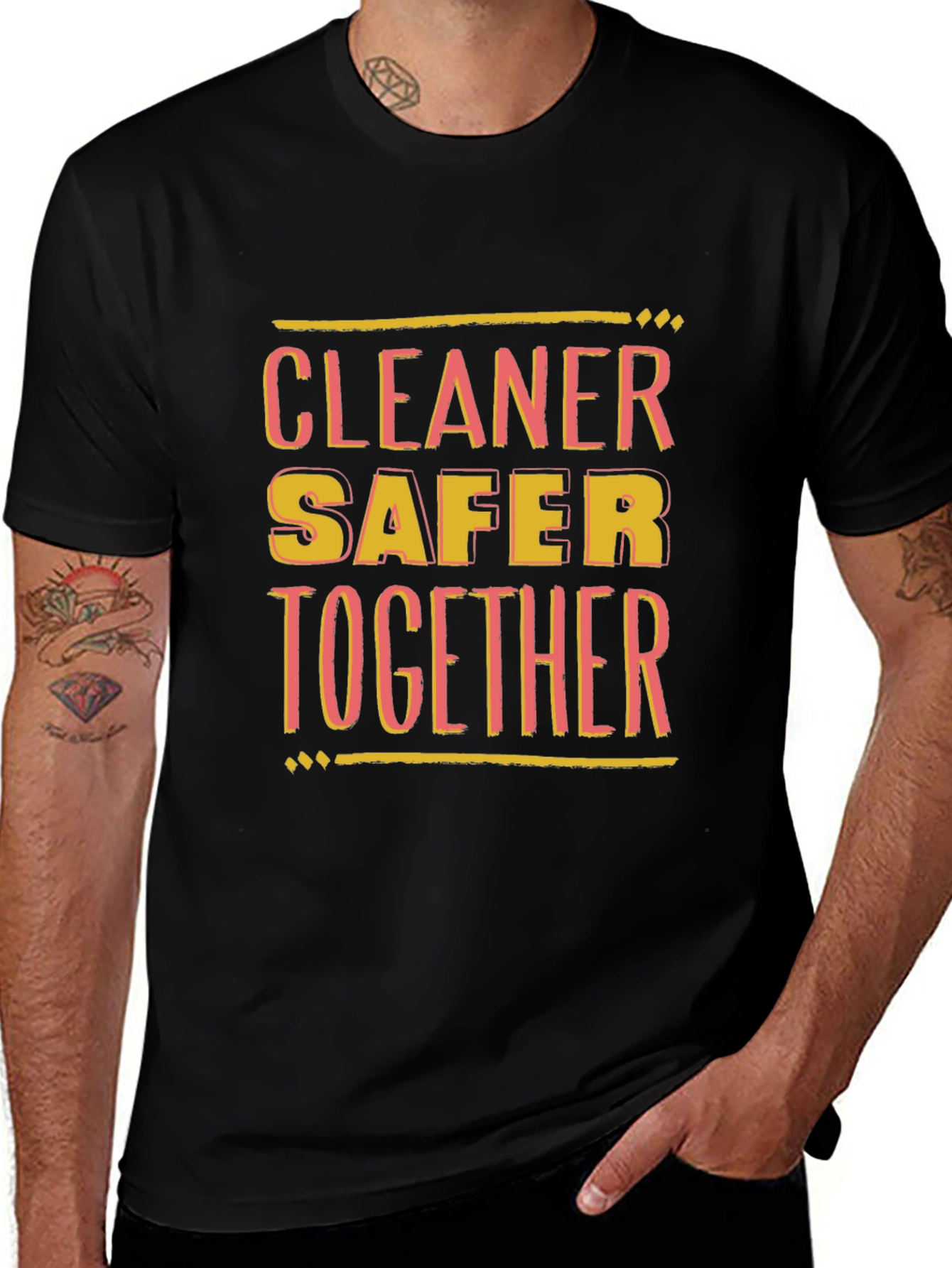 Black Cleaner Safer Together Black Graphic T-Shirt main image