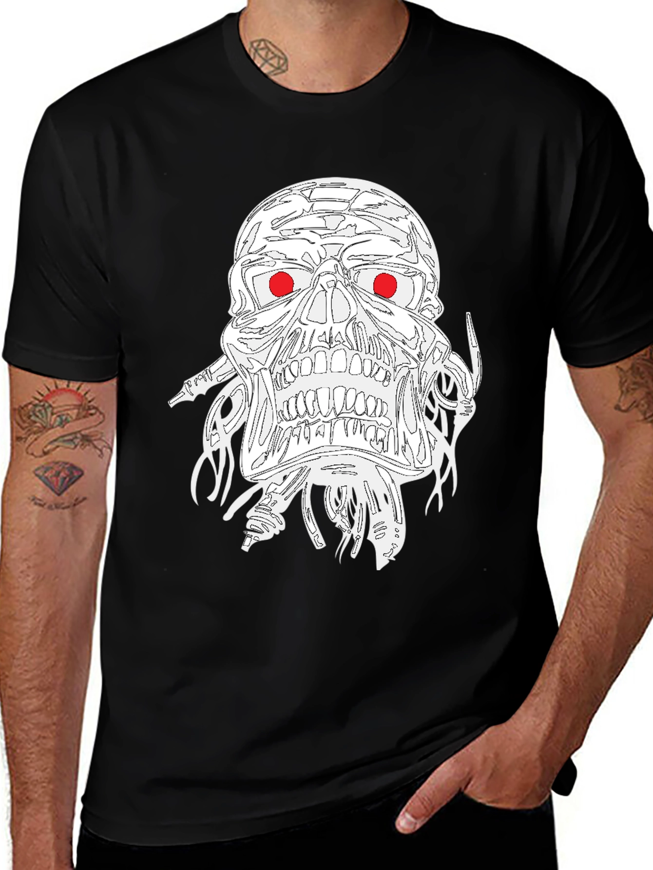 Variant 22 of Edgy Skull Graphic Tee - Red Eyes