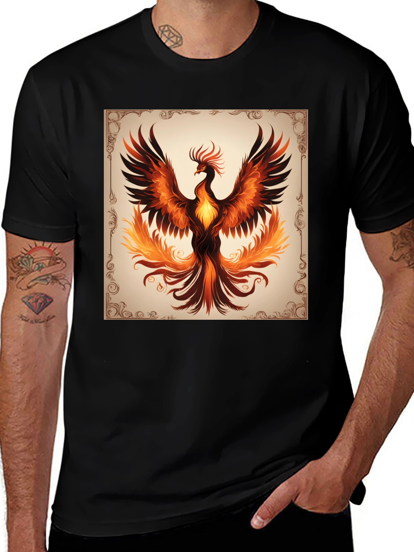 Phoenix Graphic Tee - Black Cotton T-Shirt