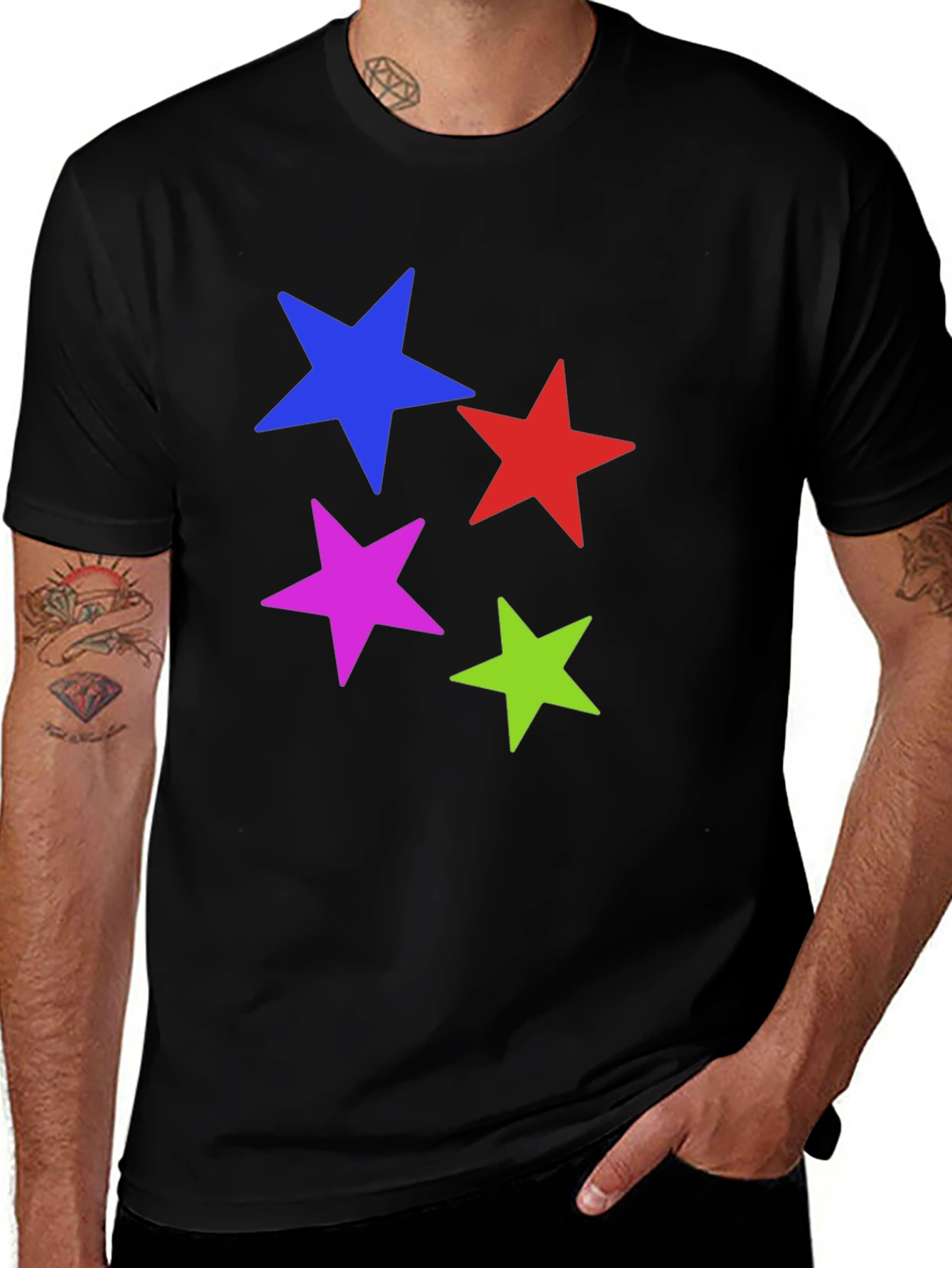 Variant 23 of Colorful Star Graphic Black T-Shirt