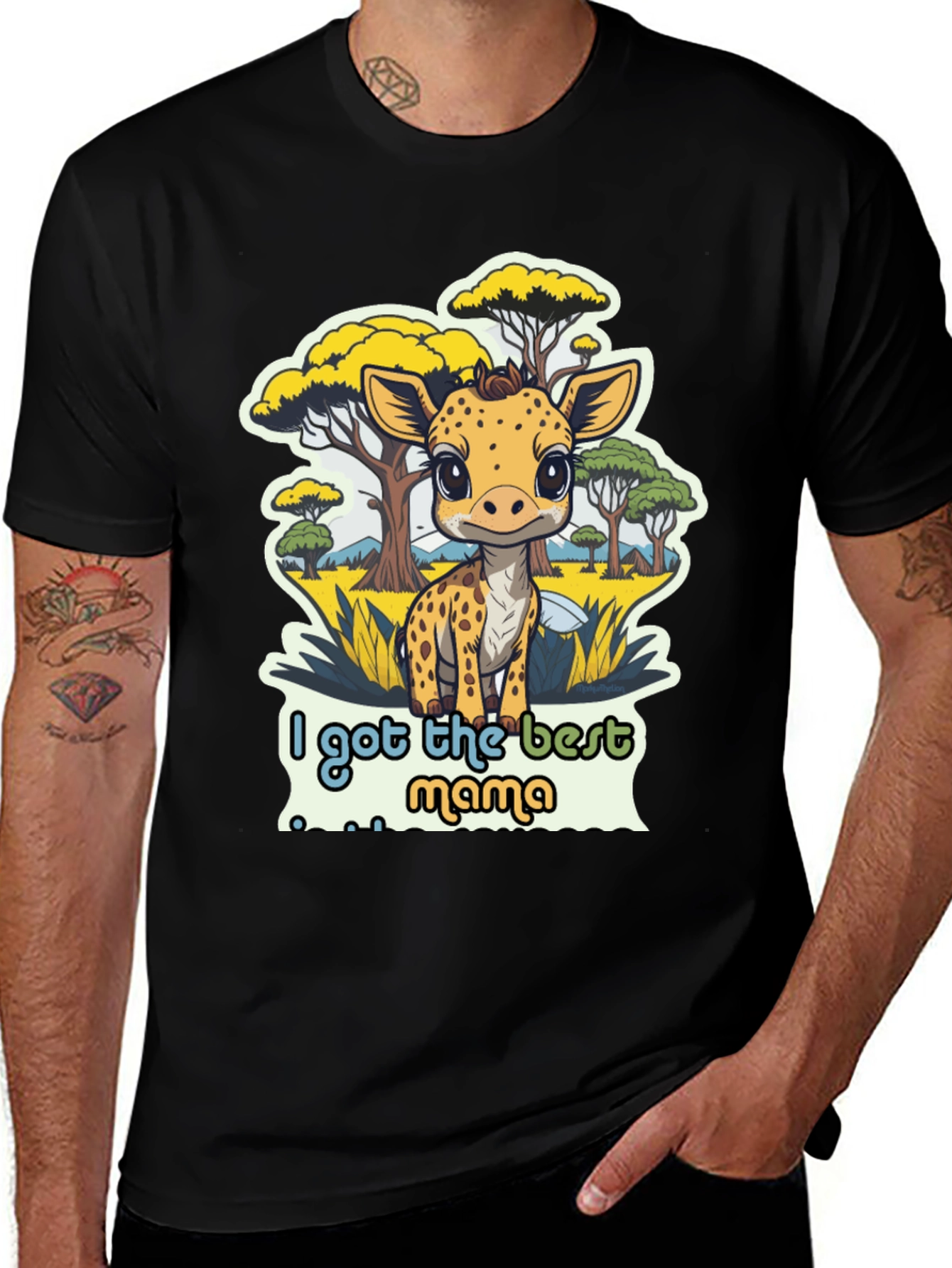 Variant 26 of Cute Giraffe "Best Mama" Black T-Shirt