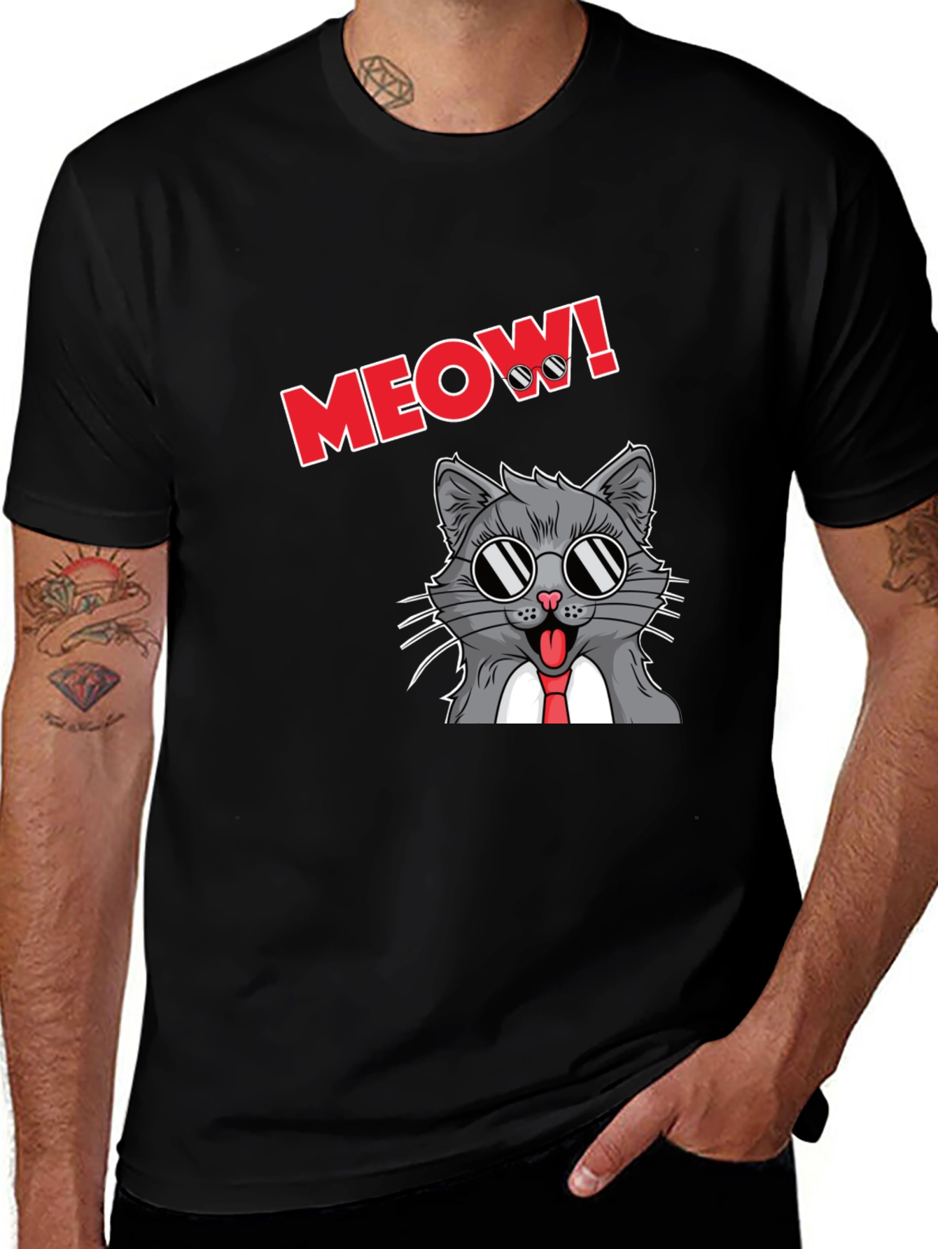 Variant 27 of Cool Cat Meow T-Shirt - Black