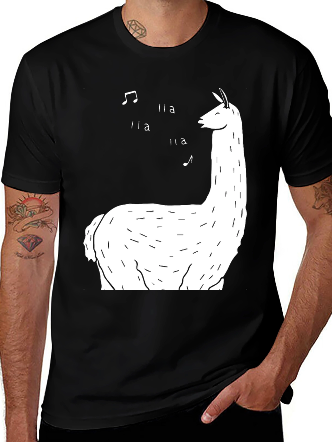 Variant 2 of Singing Llama Graphic Tee - Black Cotton T-Shirt