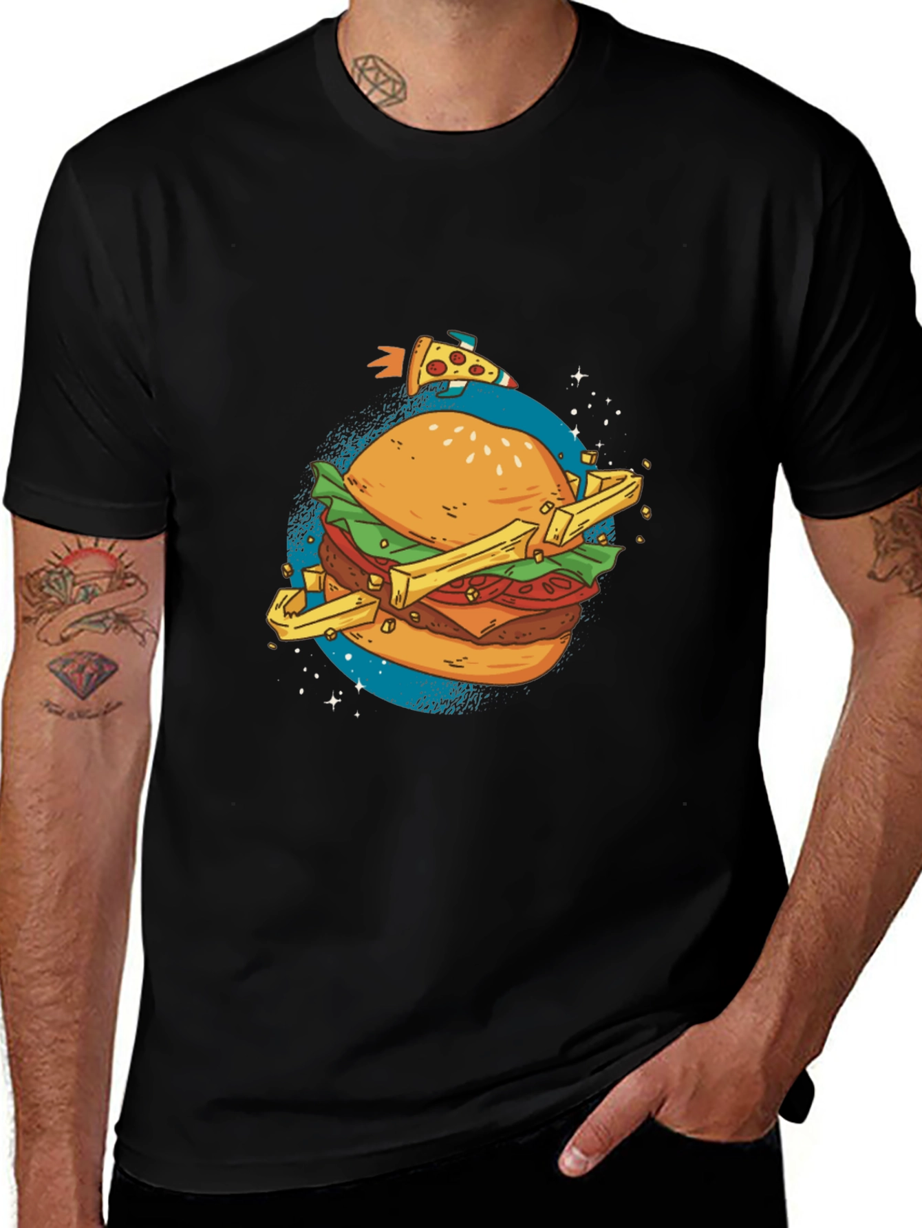Variant 13 of Burger Planet Graphic T-Shirt - Casual Black Tee