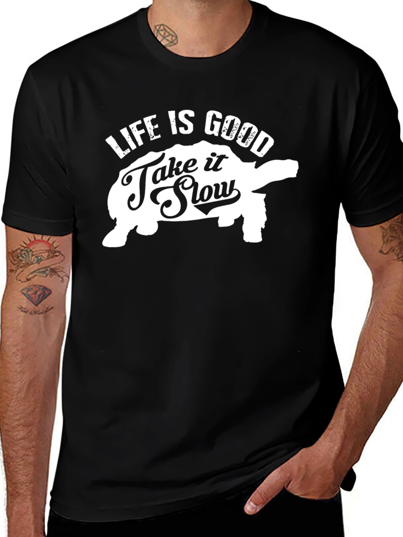 Life is Good Turtle Graphic Black T-Shirt