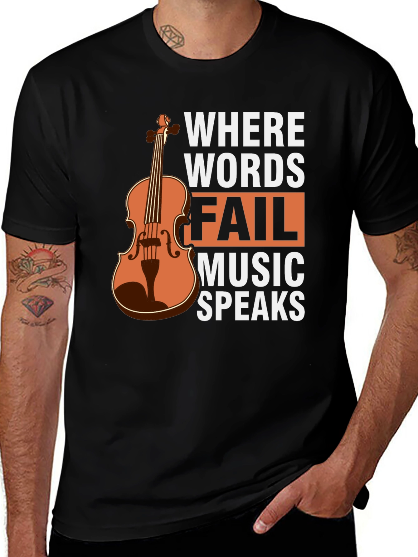 Black Music Speaks T-Shirt - Violin Graphic Tee main image