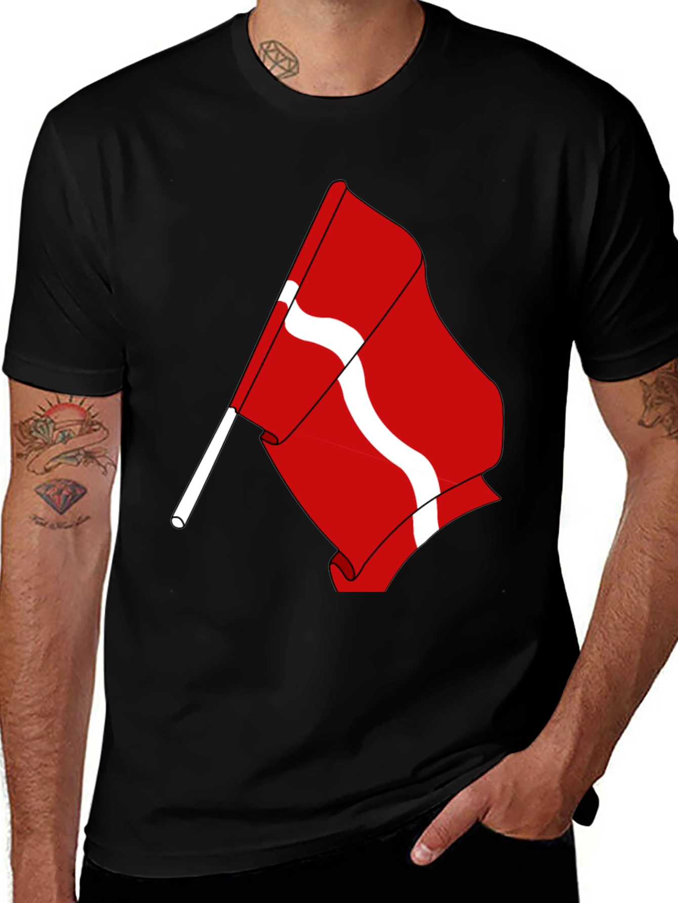 Denmark Flag T-Shirt - Black Crew Neck Graphic Tee