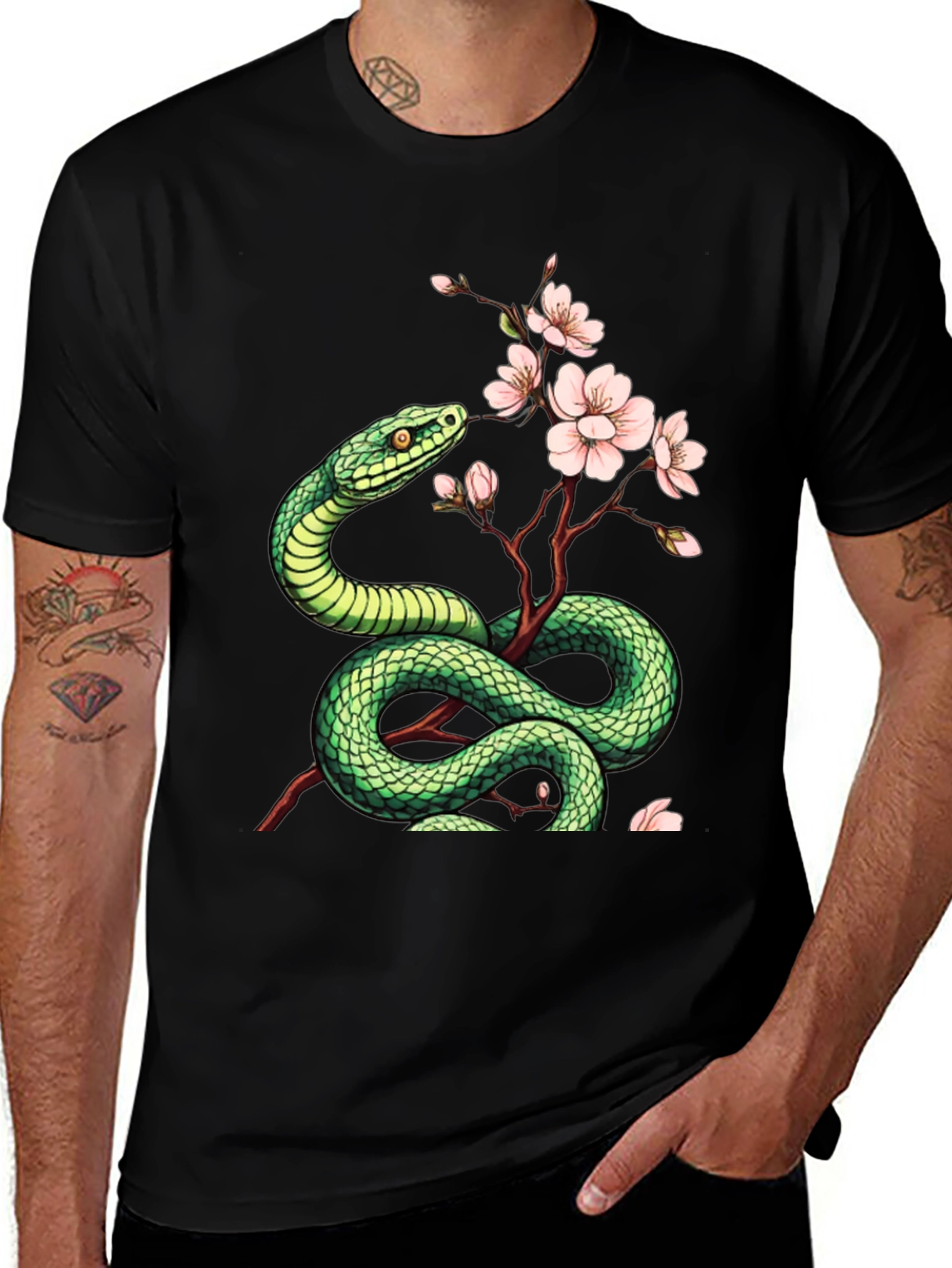 Variant 3 of Snake & Blossom Graphic Tee - Artistic Design