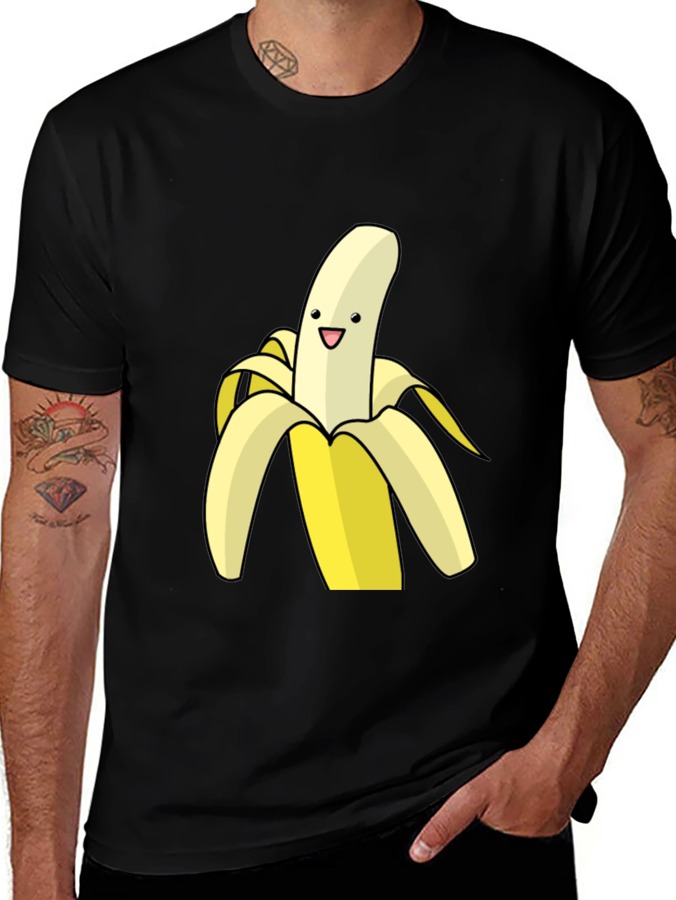 Variant 24 of Banana Cartoon Graphic Black T-Shirt