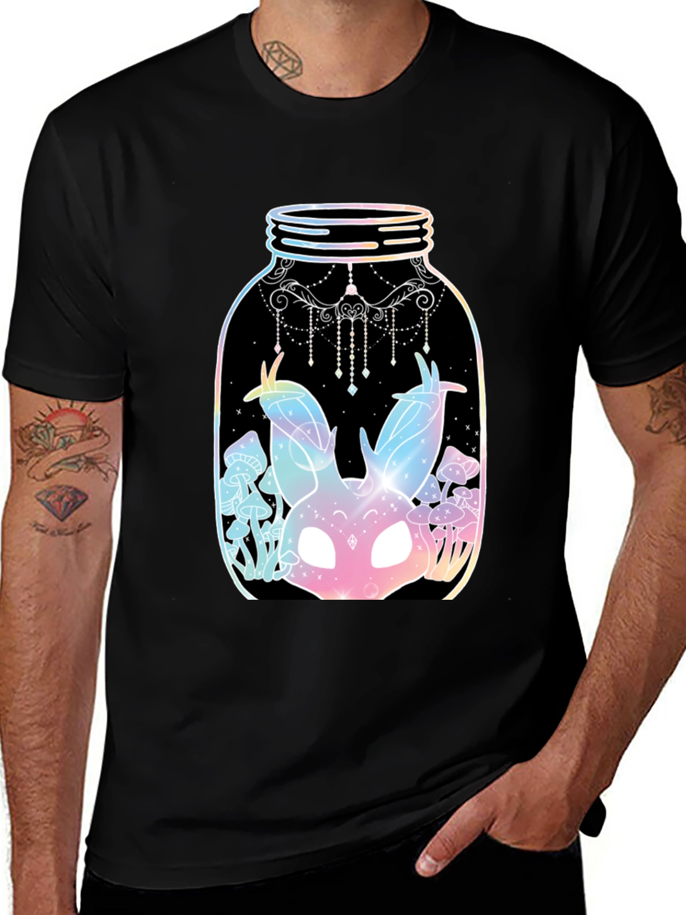 Variant 3 of Mystical Rabbit in a Jar Black T-Shirt