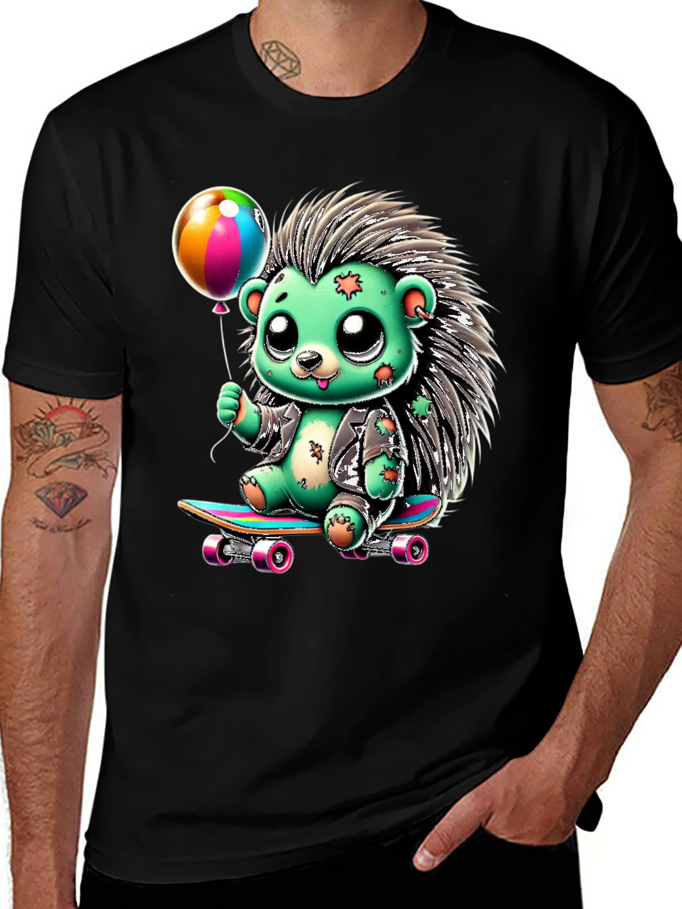 Variant 26 of Skateboarding Zombie Hedgehog Graphic Tee