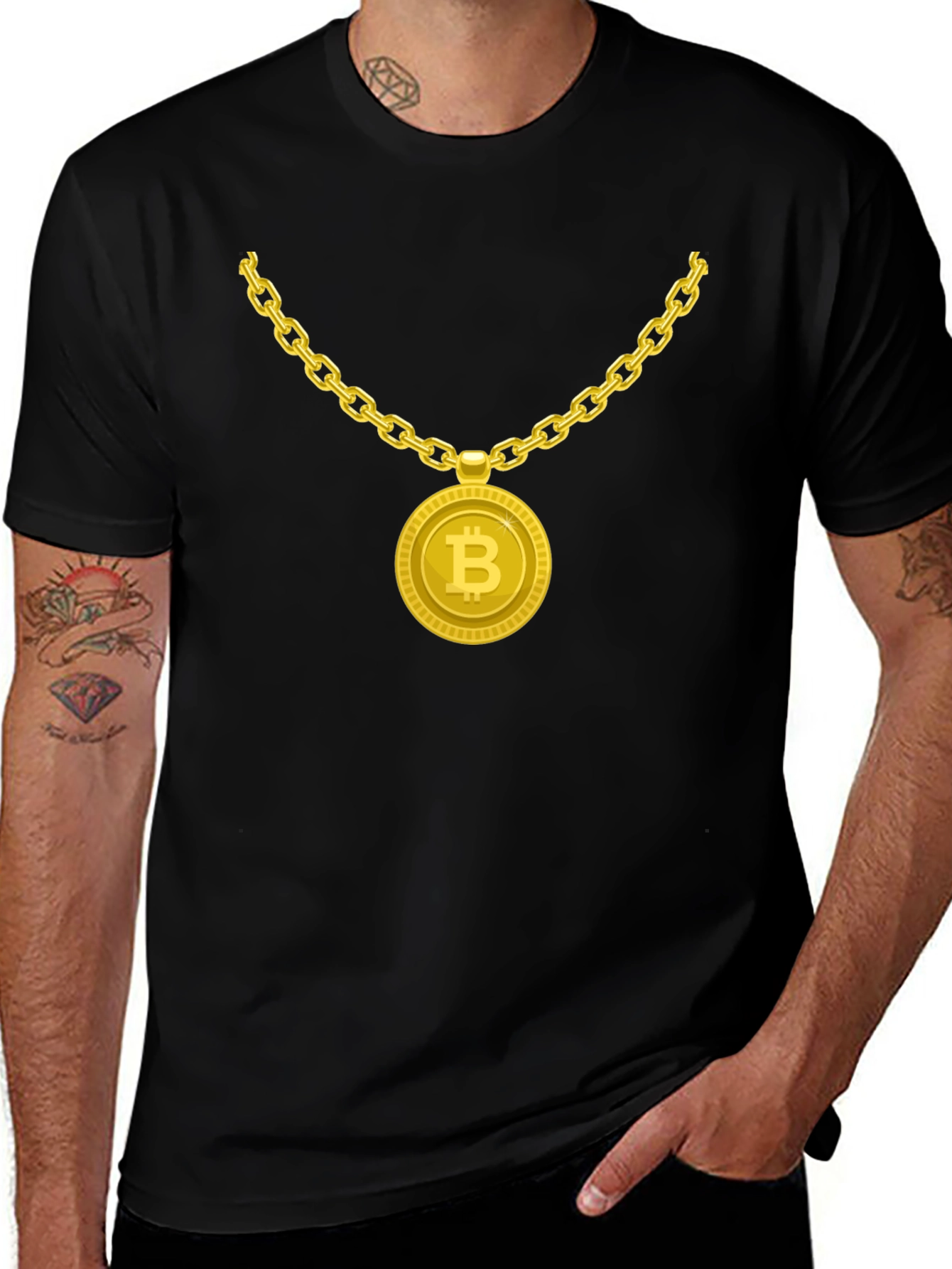 Bitcoin Bling T-Shirt - Crypto Gold Chain Design