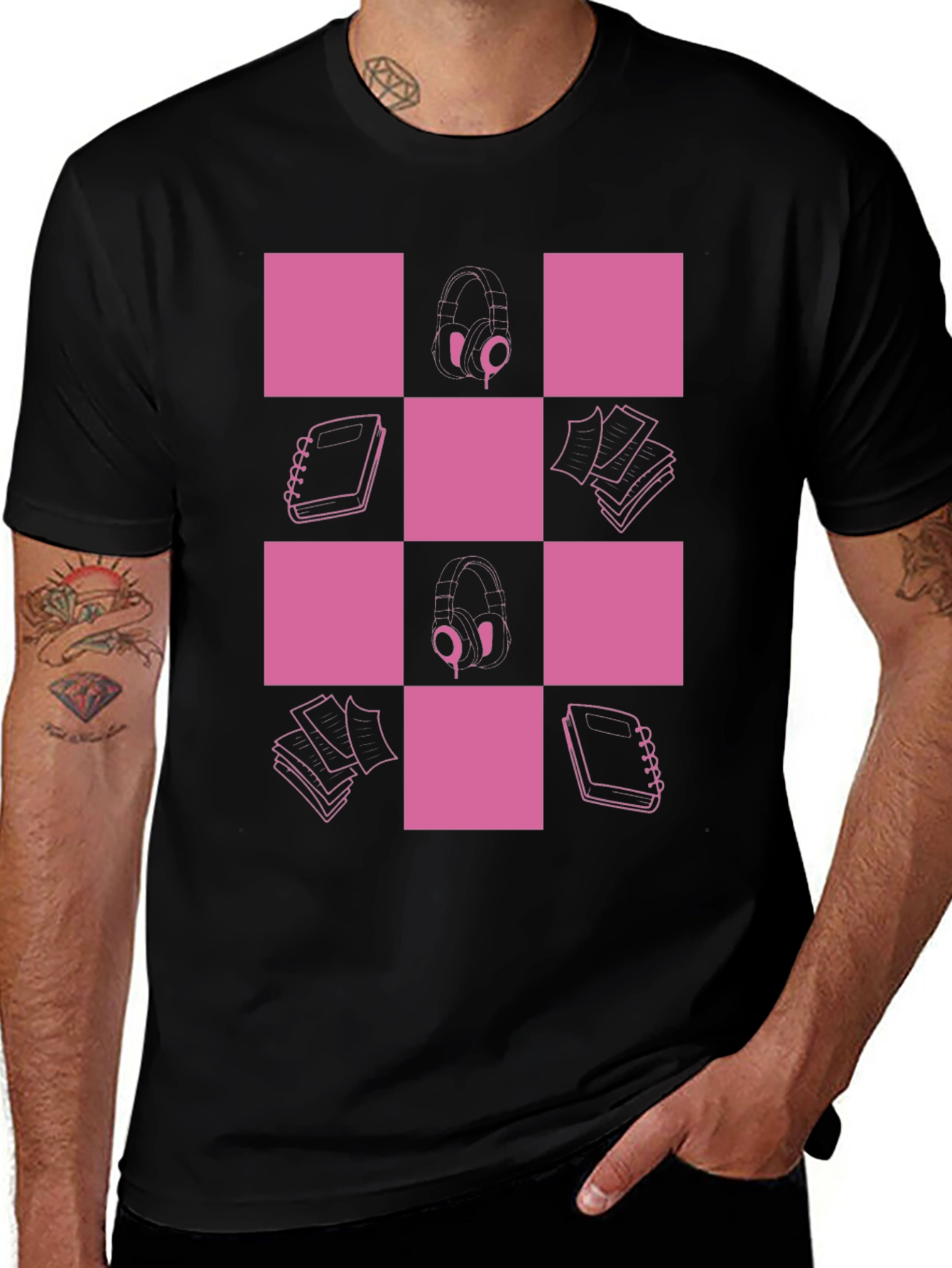 Variant 8 of Checkered Pink & Black Graphic Tee