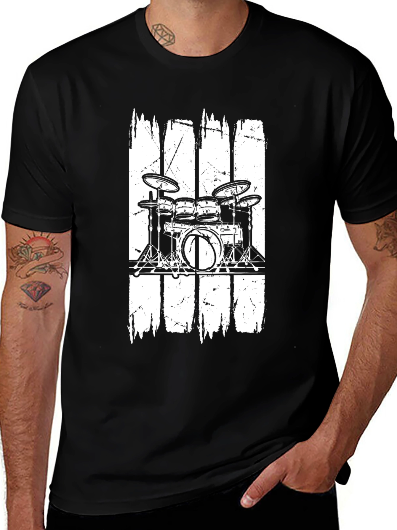 Variant 14 of Drum Set Graphic Tee - Black Cotton Musician T-Shirt