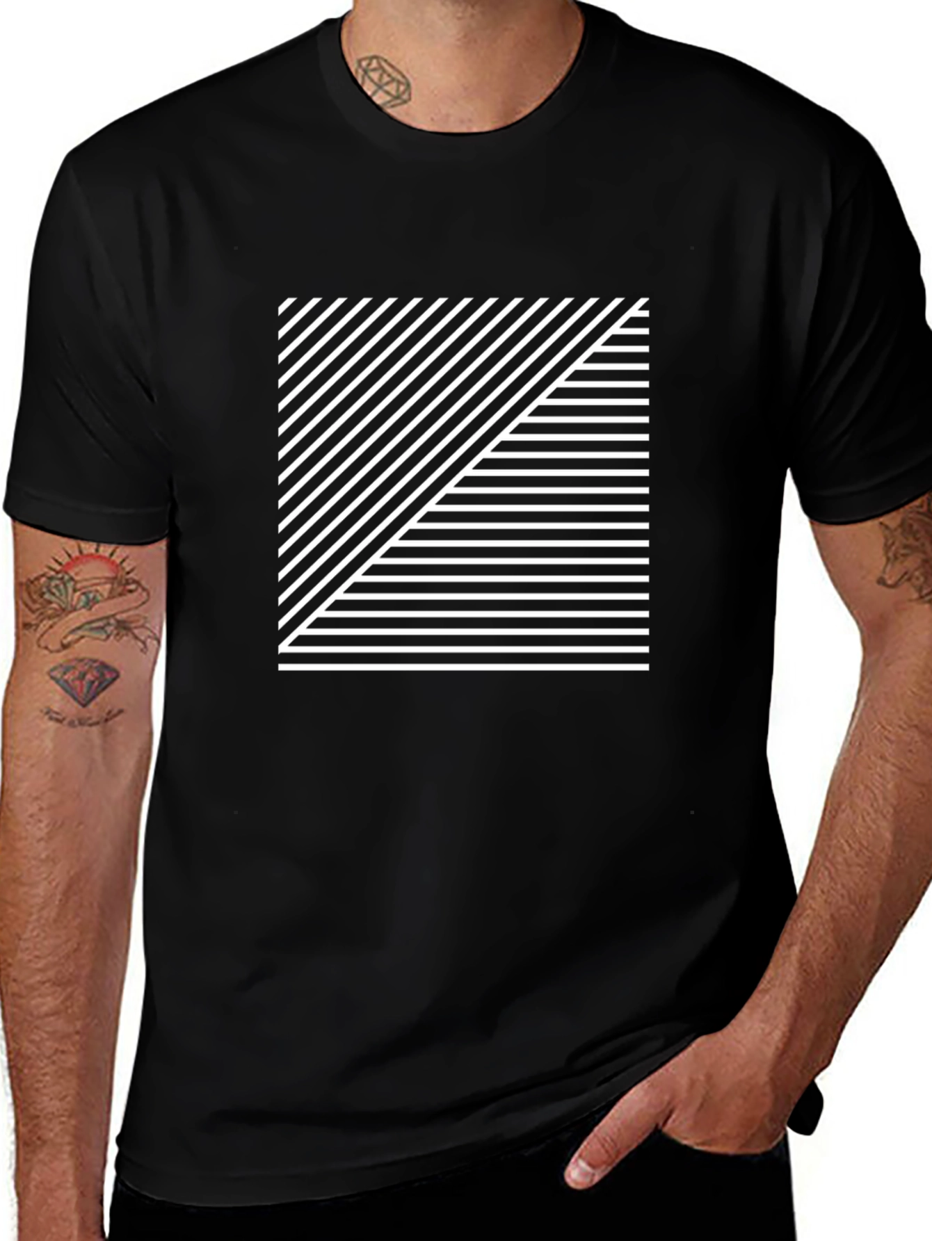 Variant 27 of Geometric Stripe Graphic Tee - Modern Black Shirt