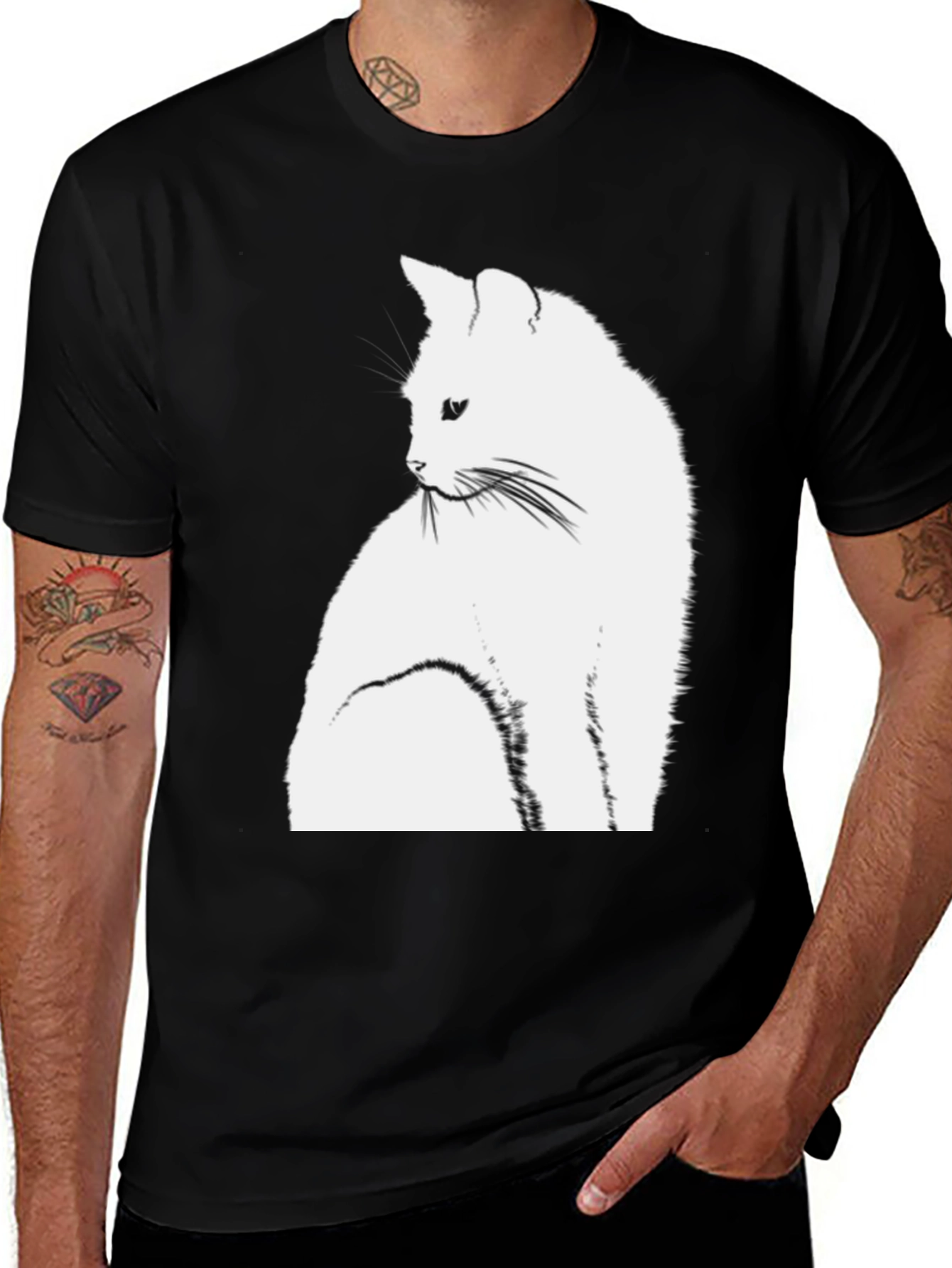 Variant 4 of Cool Cat Graphic Tee - Stylish Black T-Shirt