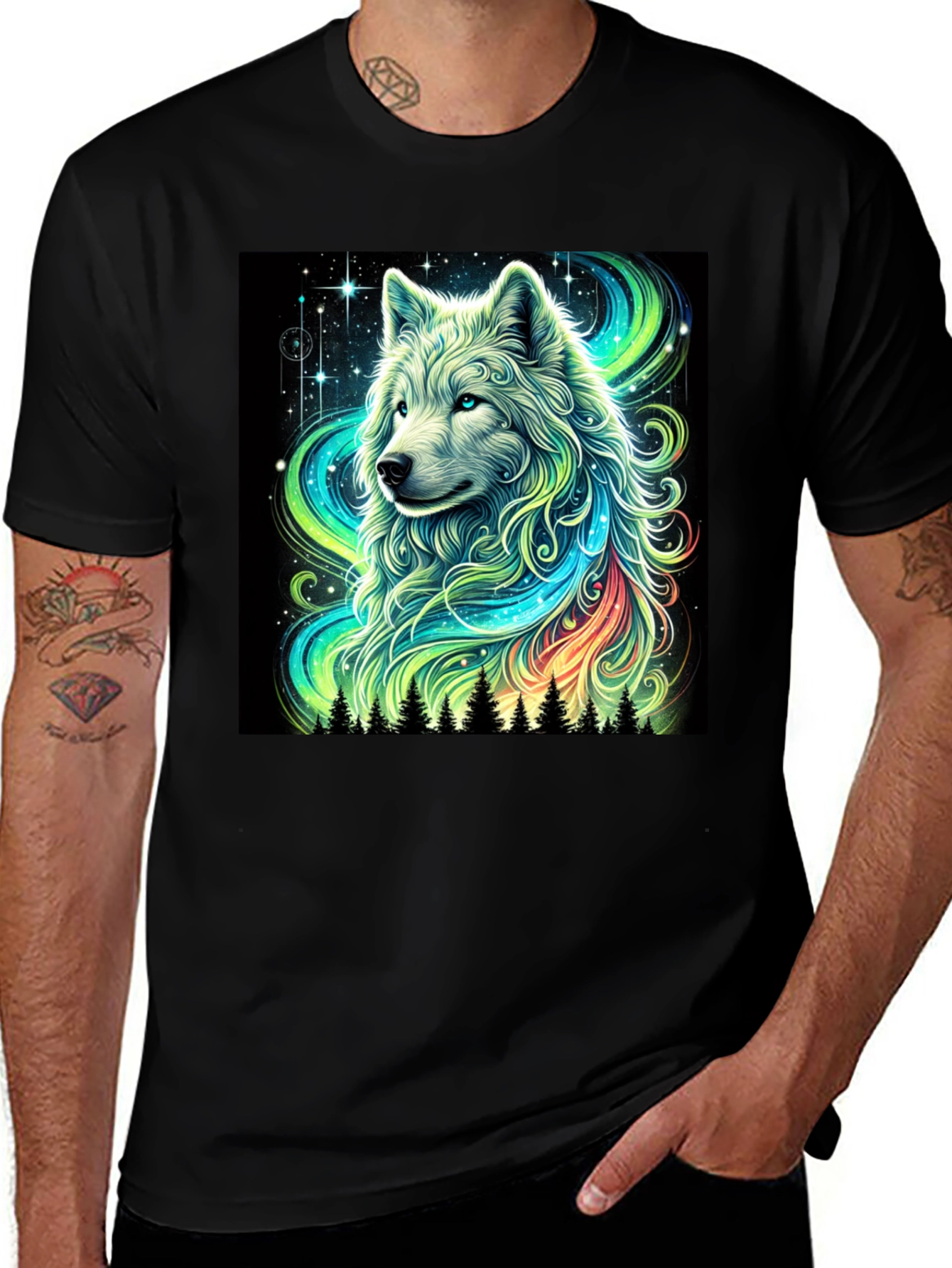 Variant 2 of Wolf Galaxy Graphic Tee - Men's Black T-Shirt