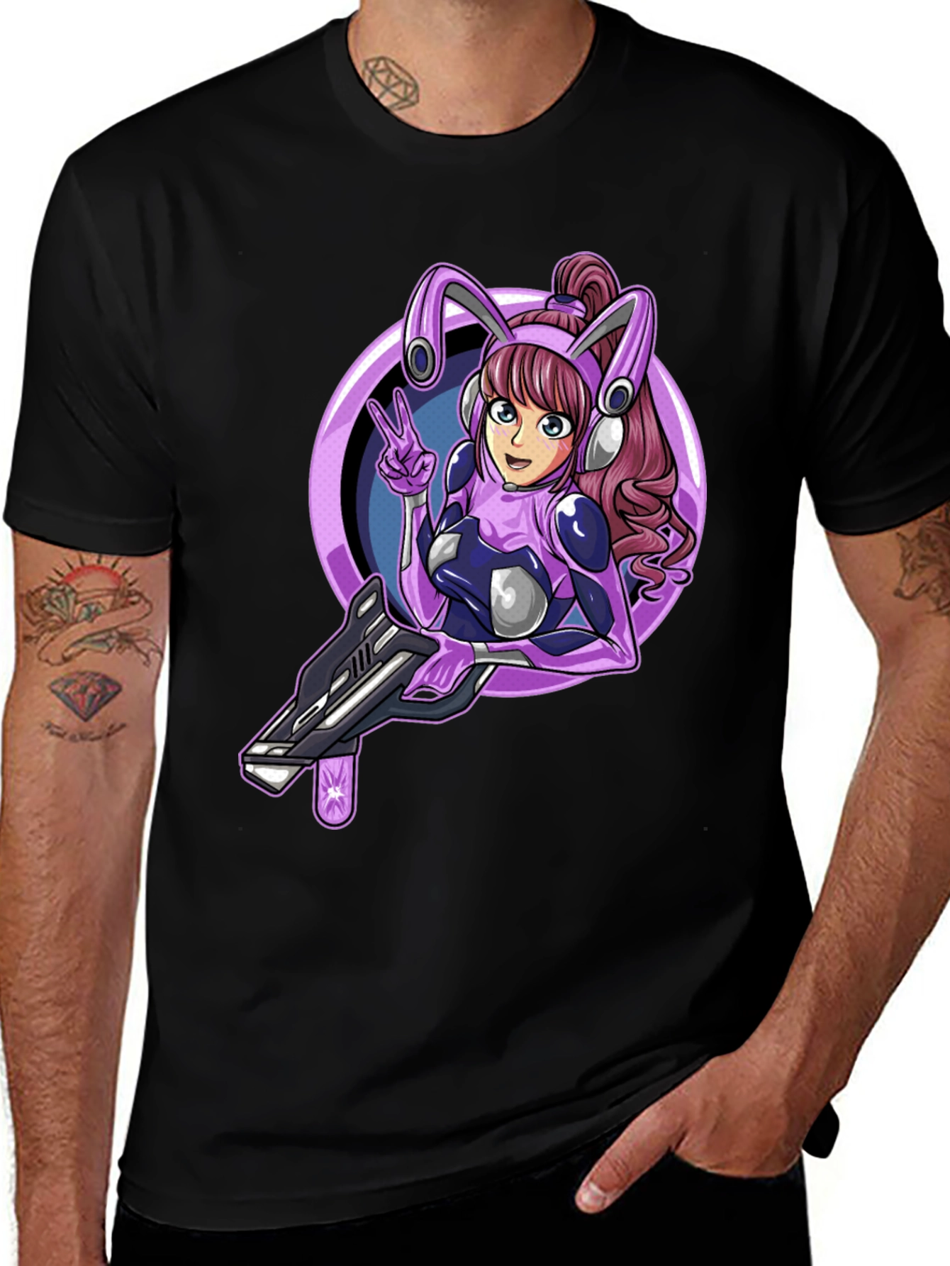 Variant 4 of Anime Girl Graphic T-Shirt - Black