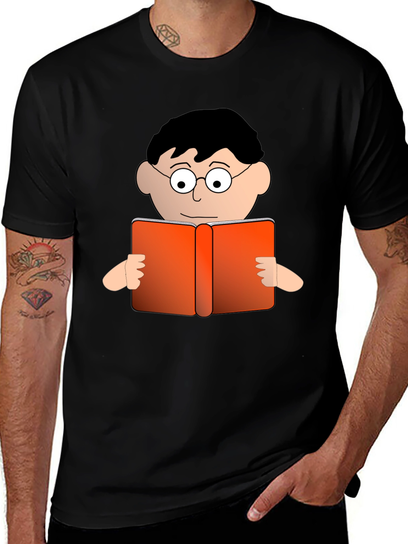Variant 28 of Cartoon Reader Black T-Shirt