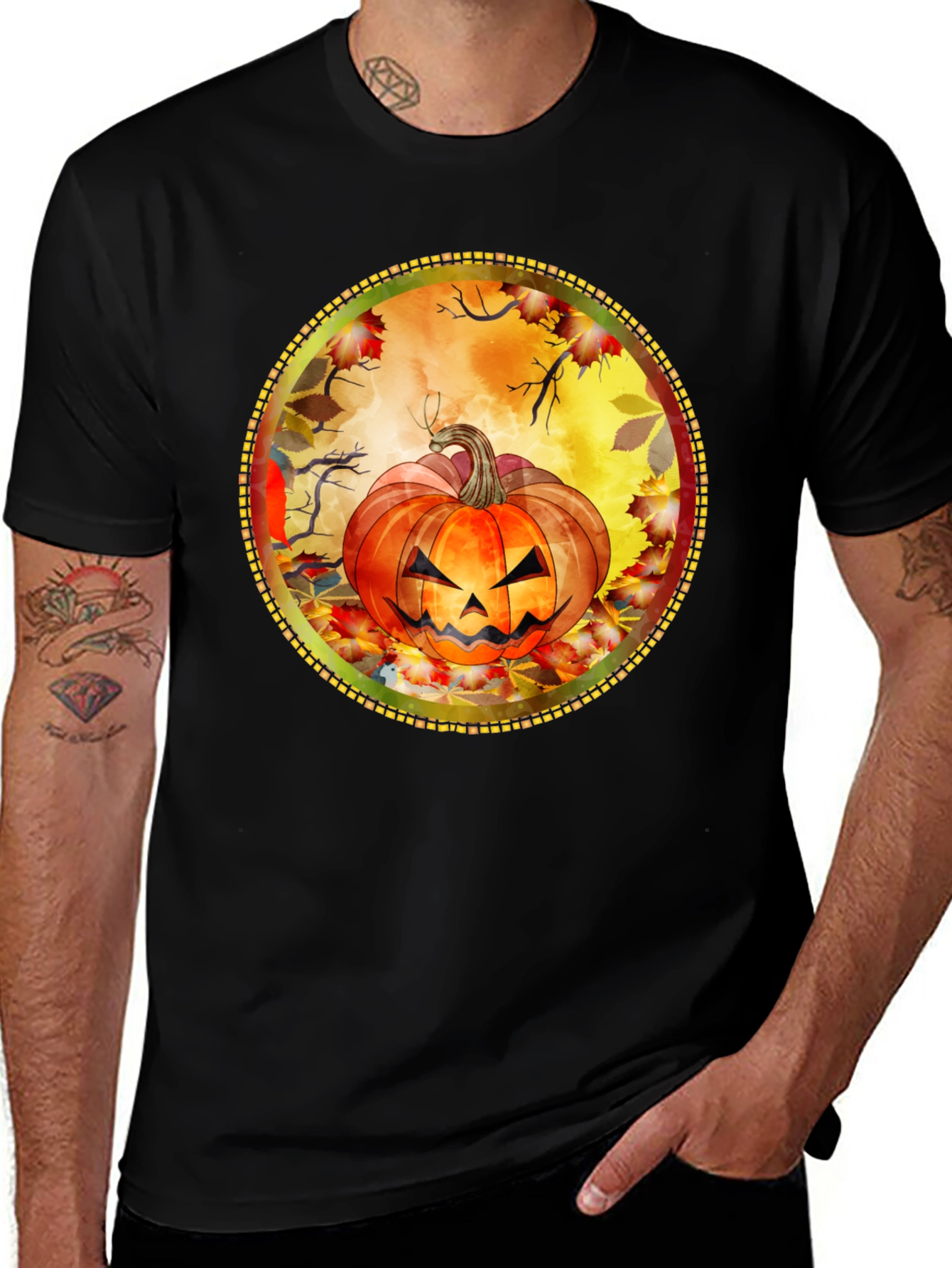Halloween Pumpkin Fall Leaves Graphic T-Shirt