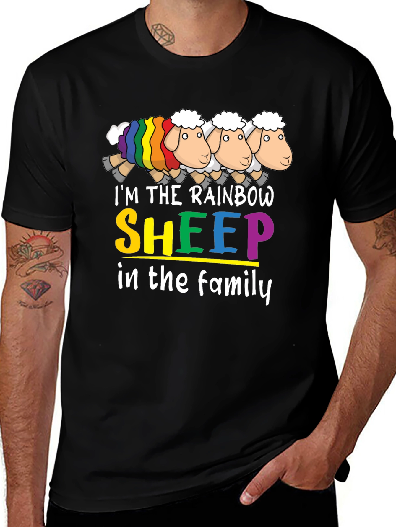 Variant 23 of Rainbow Sheep Family Graphic T-Shirt