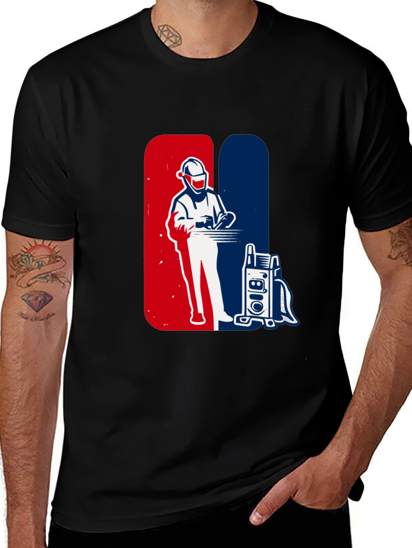 Variant 4 of Welder Graphic T-Shirt - Red, White, and Blue