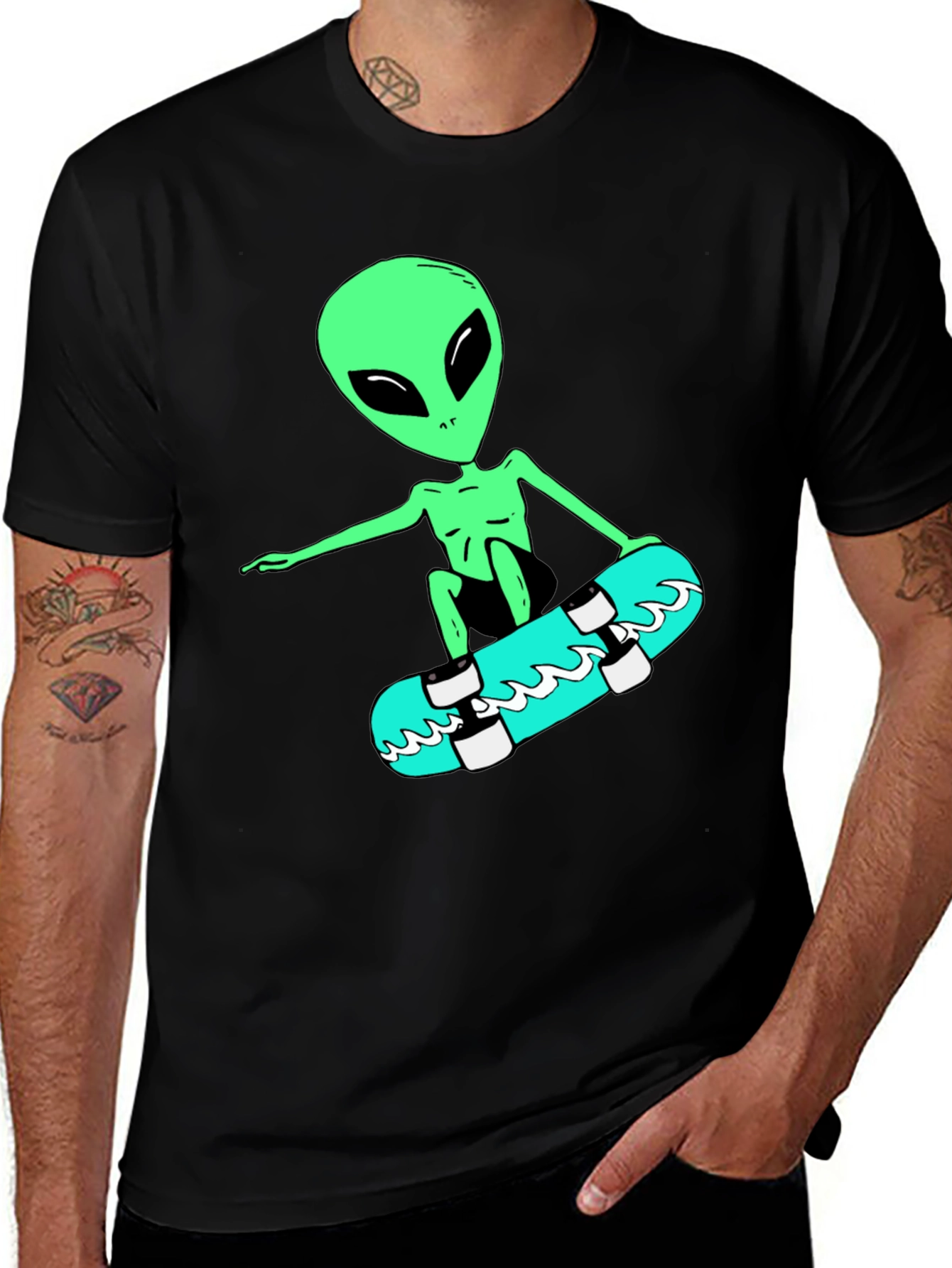 Variant 6 of Alien Skateboarder Graphic Tee - Black
